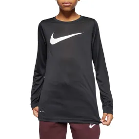 Nike Boys Dri-FIT Black Long Sleeve Athletic T-Shirt (Medium)