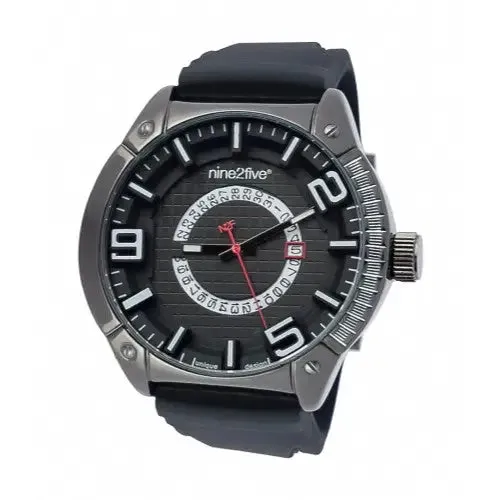 Nine2Five Men's Preciseness Analog Quartz Black Silicone Watch APRS08NGNG