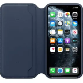 Official Apple iPhone 11 Pro Max Case Leather Folio - Deep Sea Blue