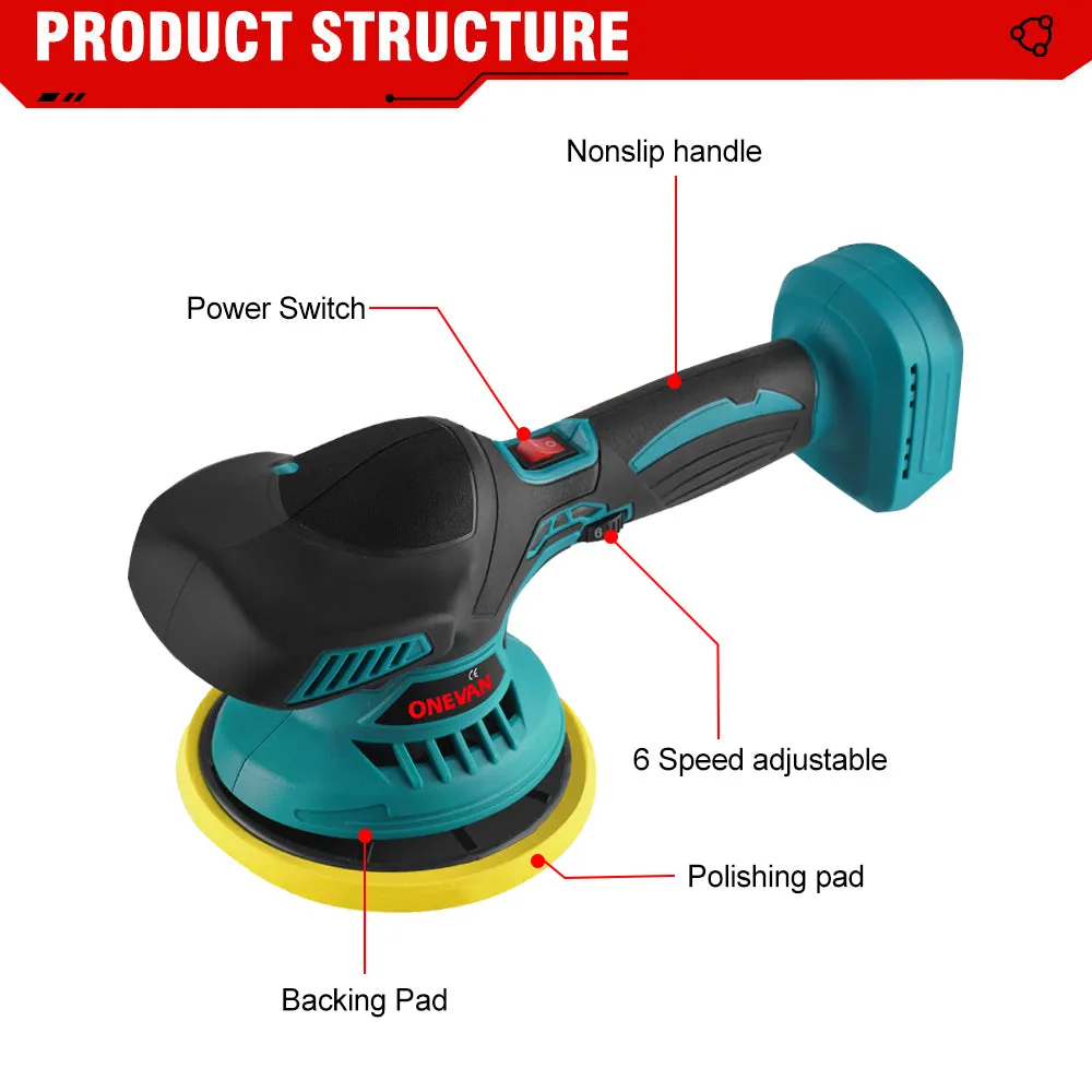 ONEVAN 1/2" 1200N·m Brushless Impact Wrench & Polishing Machine 2‑Pc. Combo Kit 6.0Ah