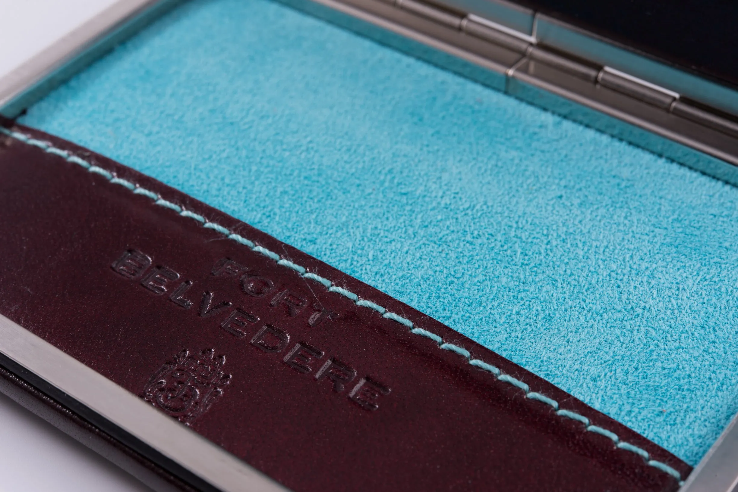 Oxblood & Turquoise Leather Business Card Case