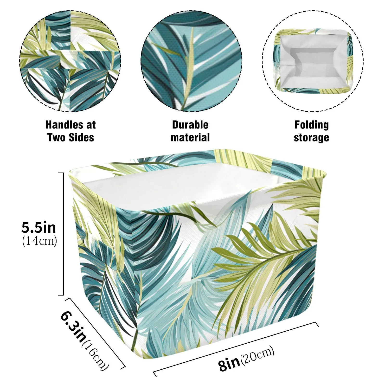 Palm Leaves Blue Green Fabric Storage Basket