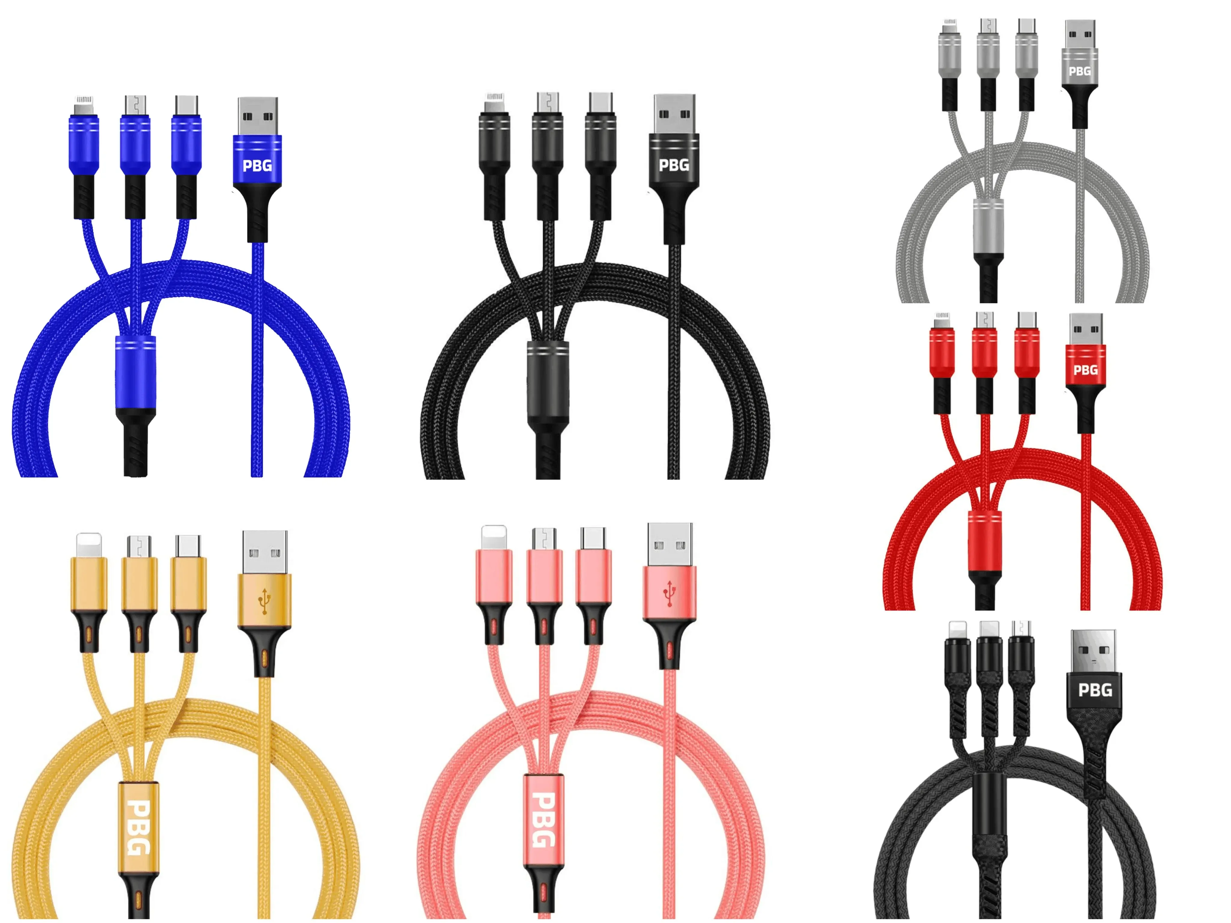 PBG Best 3 in 1 Fast Charging cable - Charge 3 Devices Simultaneously Fast, Wholesale Pack