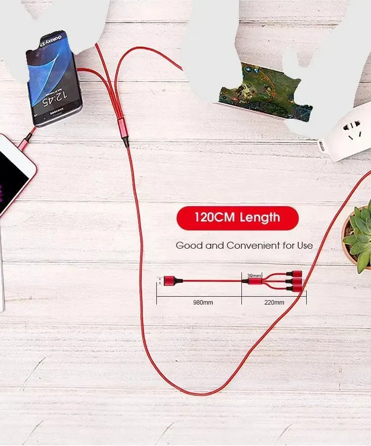 PBG Best 3 in 1 Fast Charging cable - Charge 3 Devices Simultaneously Fast, Wholesale Pack