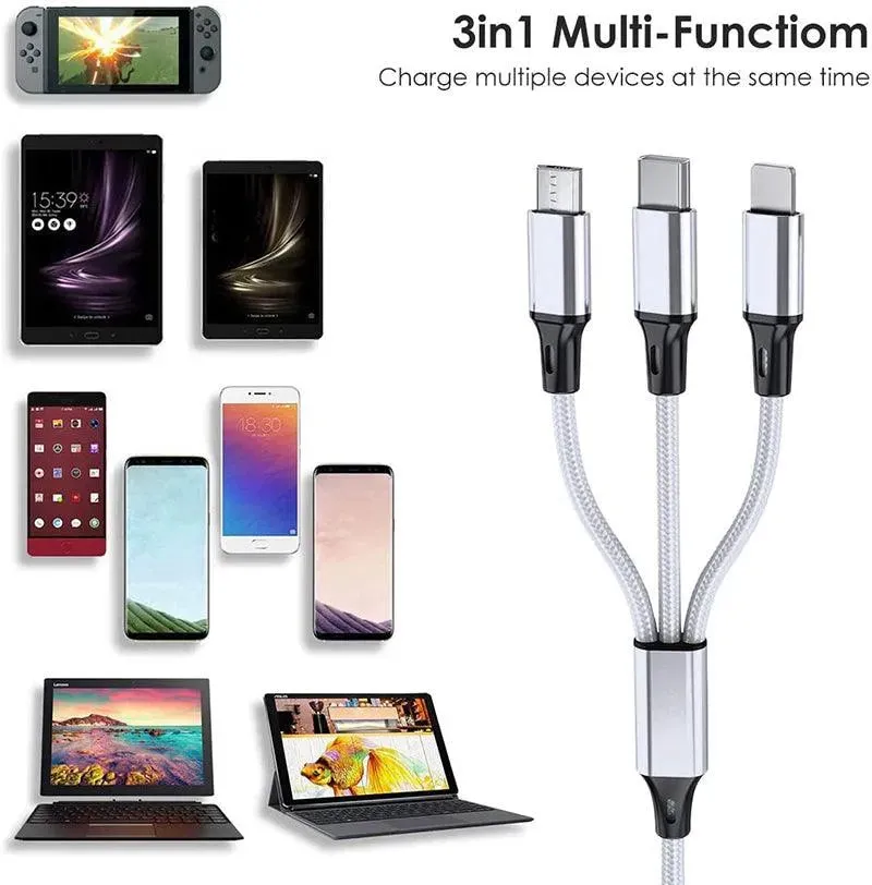 PBG Best 3 in 1 Fast Charging cable - Charge 3 Devices Simultaneously Fast, Wholesale Pack