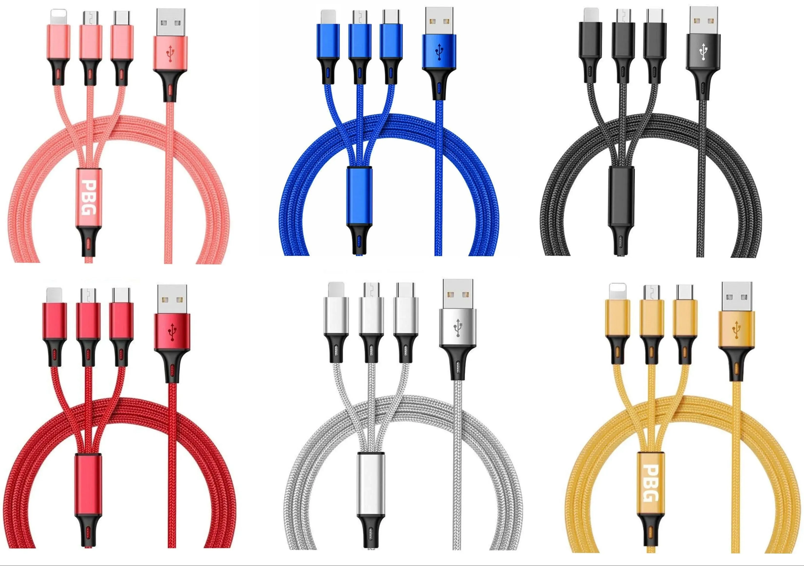 PBG Best 3 in 1 Fast Charging cable - Charge 3 Devices Simultaneously Fast, Wholesale Pack