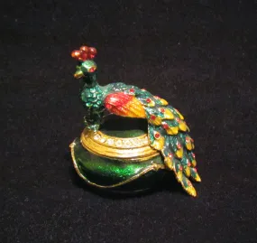 Peacock Trinket Box Enamel And Rhinestone Pill Container