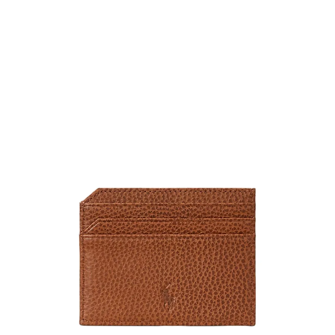 PEBBLED LEATHER CARD CASE SADDLE