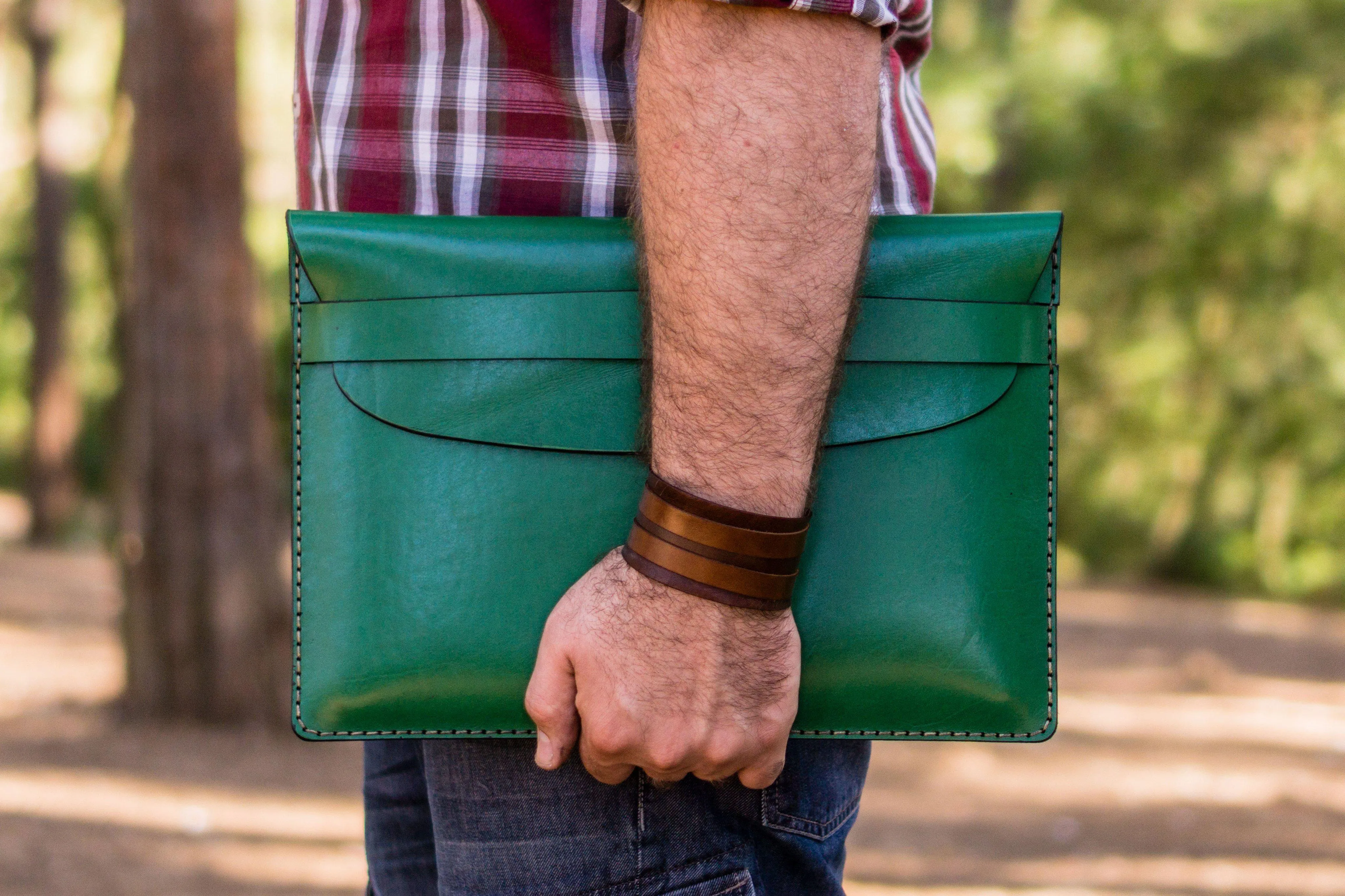 Personalized Leather MacBook Sleeves - Green