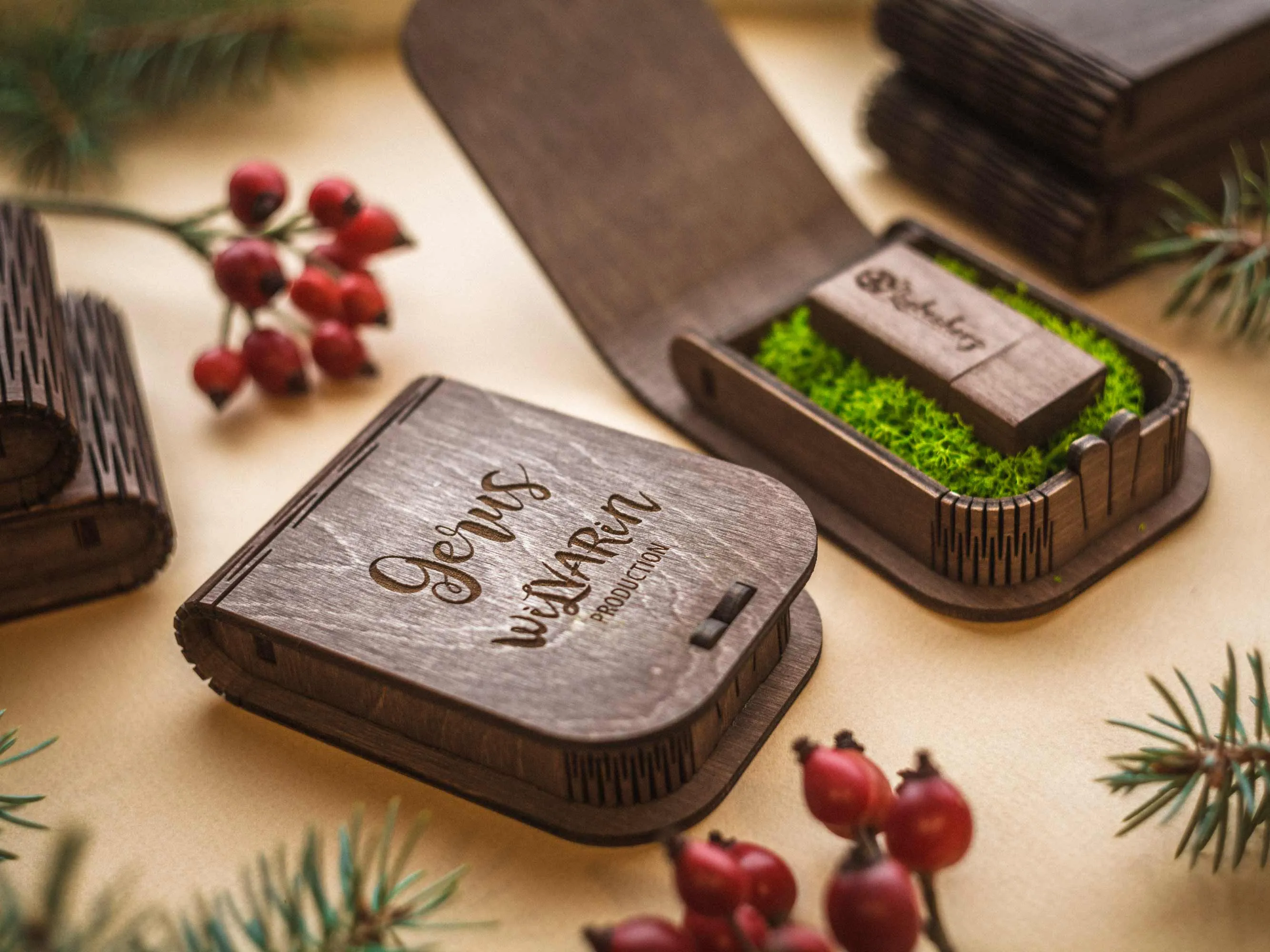 Personalized USB Box with Wooden Flash Drive (option) for Wedding Photographers