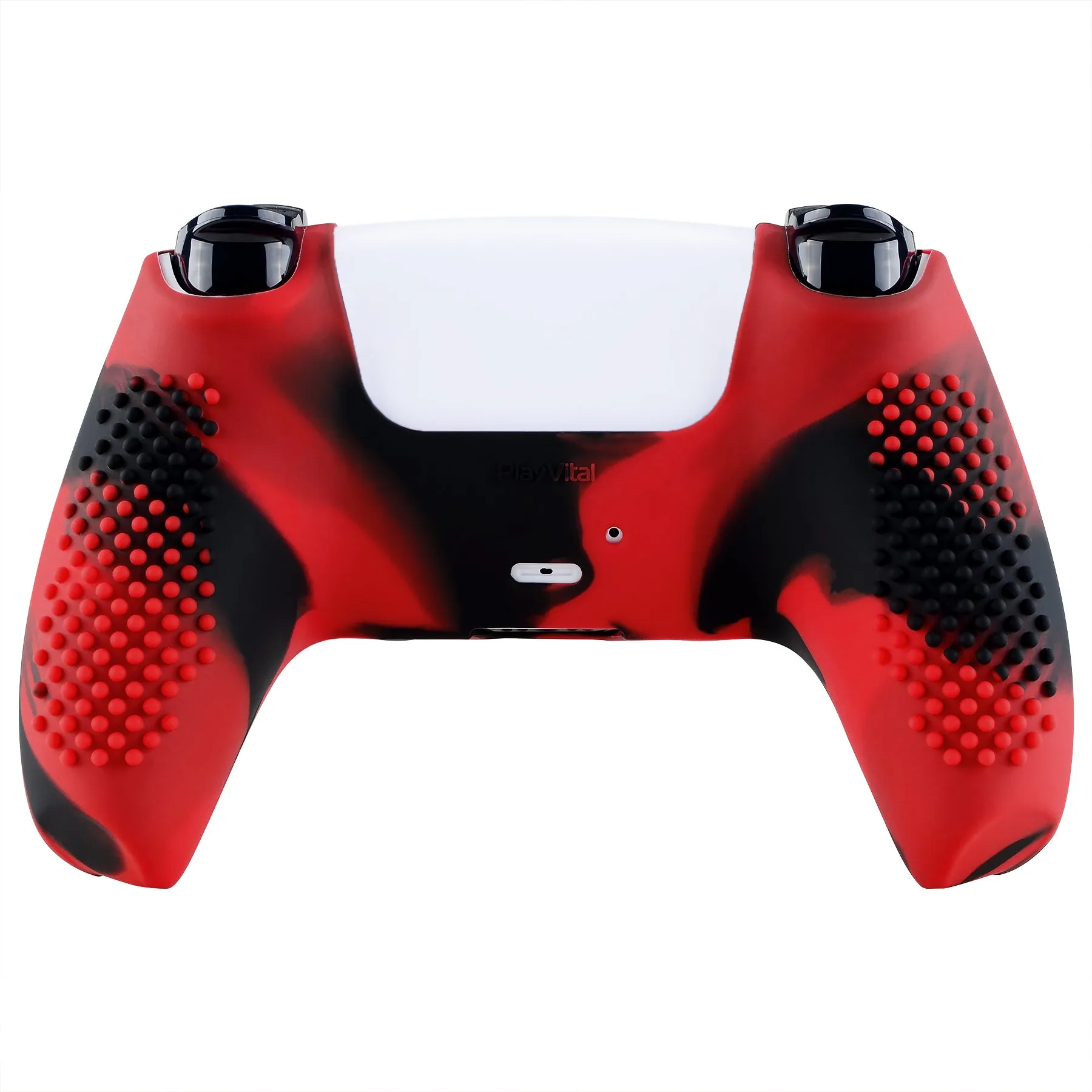 PlayVital 3D Studded Edition Anti-Slip Silicone Cover Skin for ps5 Controller, Soft Rubber Case Protector for ps5 Wireless Controller with Thumb Grip Caps - Red & Black - TDPF022