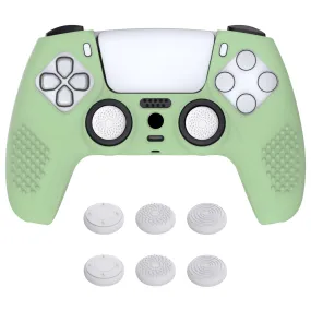 PlayVital 3D Studded Matcha Green Ergonomic Soft Controller Silicone Case Grips for PS5, Rubber Protector Skins with 6 Clear White Thumbstick Caps for PS5 Controller - TDPF028