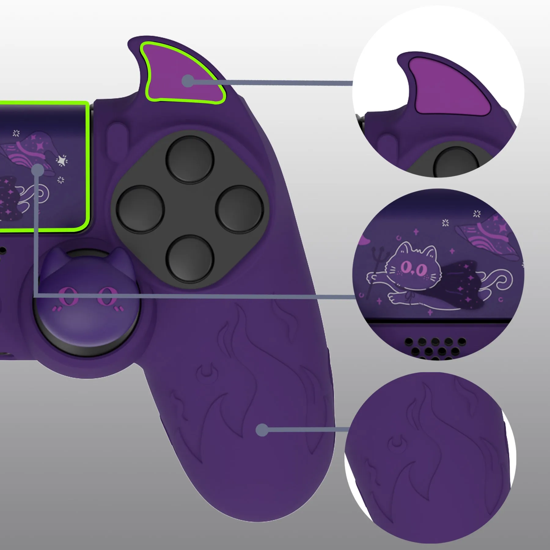 PlayVital Cute Demon Controller Skin for PS4 with Thumb Grips & Stickers, Kawaii Anti-Slip Silicone Controller Cover Grip Protector for PS4 Slim/Pro Controller - Purple - BRJP4P002