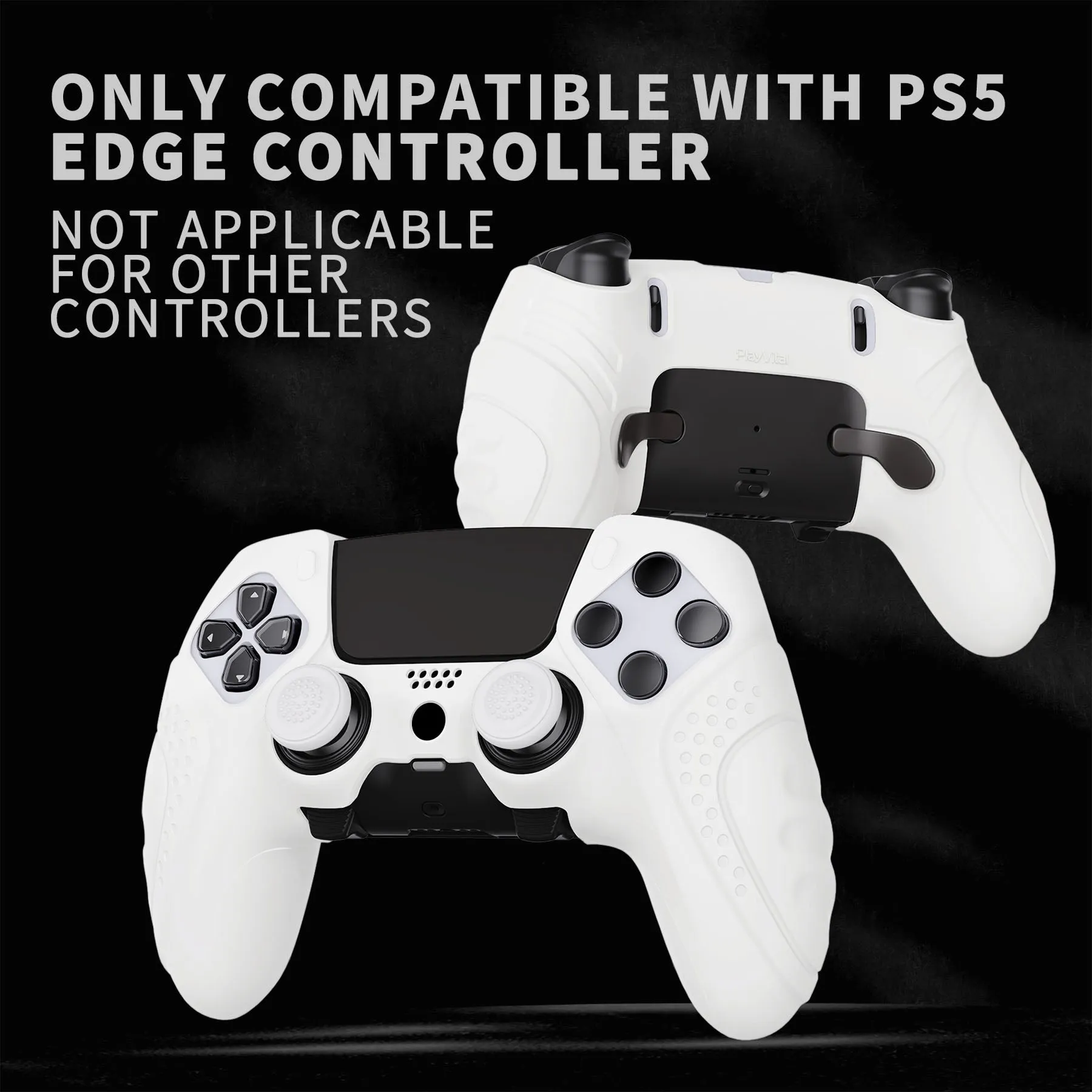 PlayVital Guardian Edition Anti-Slip Ergonomic Silicone Cover Case for ps5 Edge Controller, Soft Rubber Protector Skin for ps5 Edge Wireless Controller with Thumb Grip Caps - White - EHPFP002