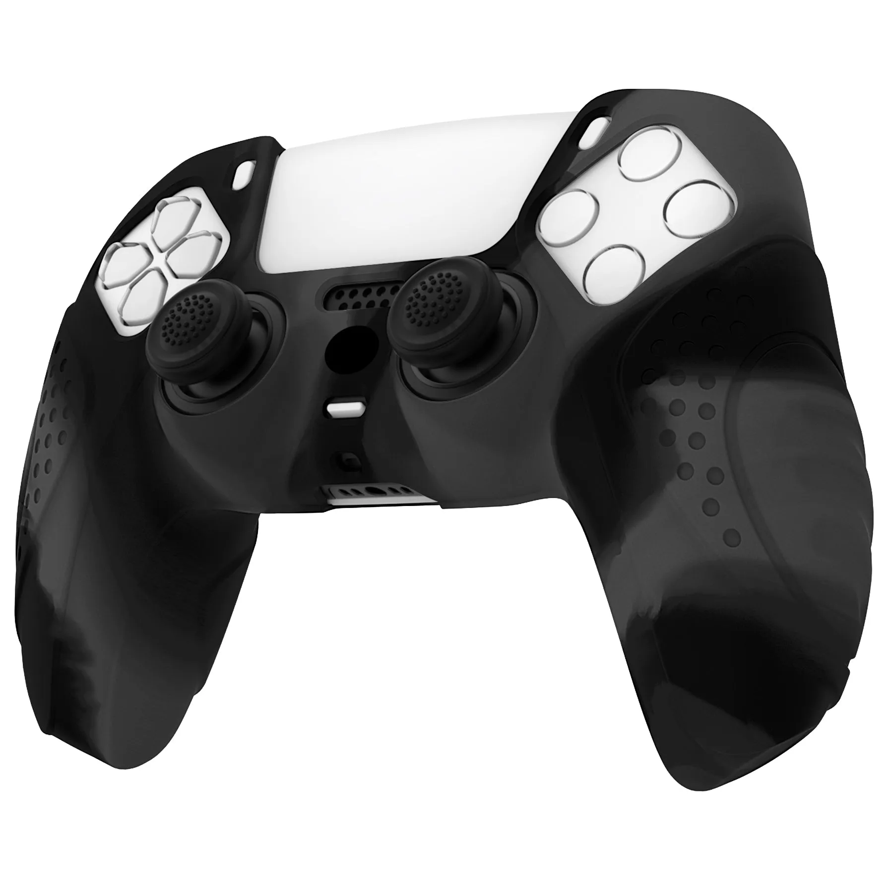 PlayVital Guardian Edition Dark Gray & Black Ergonomic Soft Anti-slip Controller Silicone Case Cover, Rubber Protector Skins with Black Joystick Caps for PS5 Controller - YHPF032