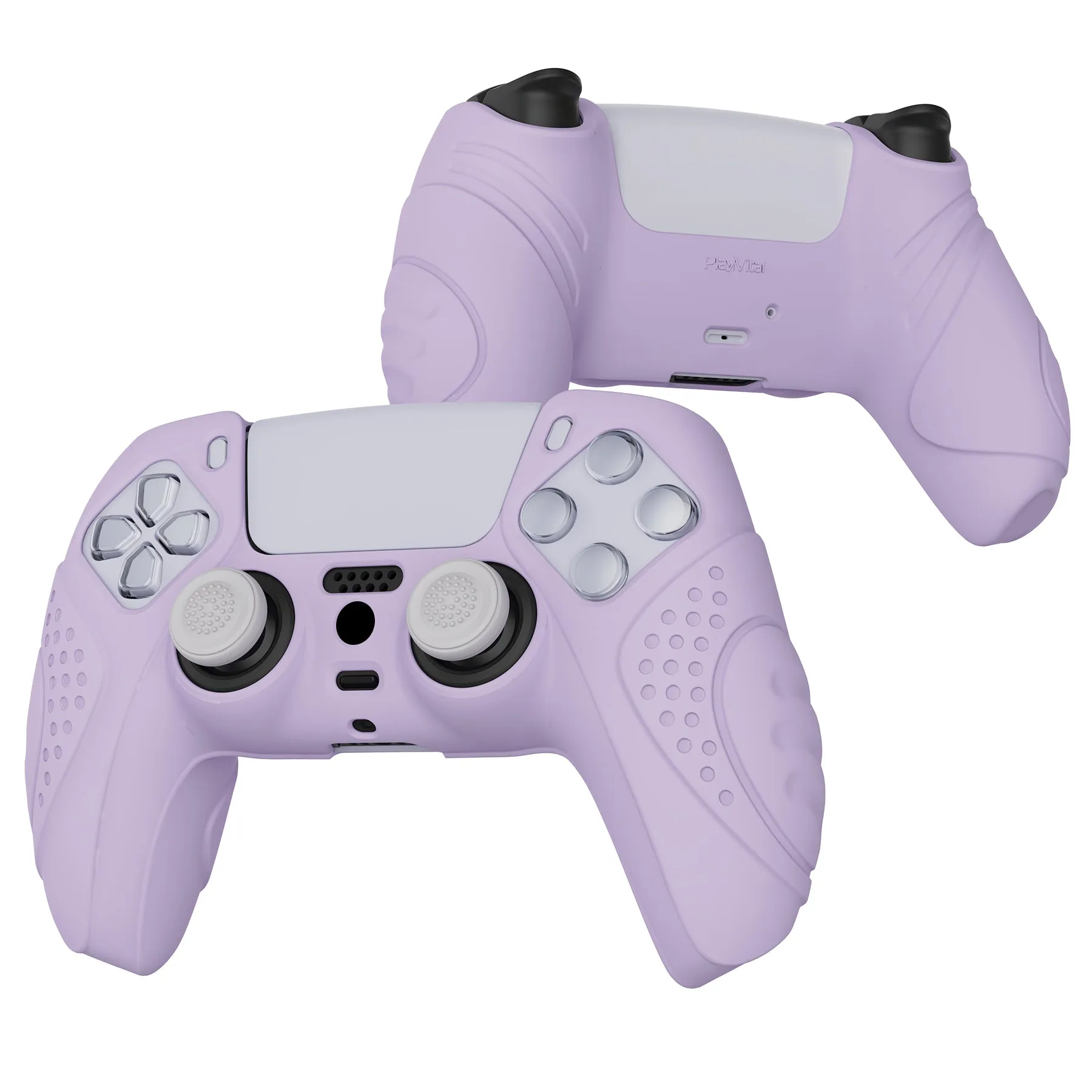 PlayVital Guardian Edition Mauve Purple Ergonomic Soft Anti-slip Controller Silicone Case Cover, Rubber Protector Skins with White Joystick Caps for PS5 Controller - YHPF009