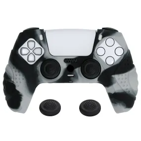 PlayVital Guardian Edition New Hope Gray & Black Ergonomic Soft Anti-slip Controller Silicone Case Cover, Rubber Protector Skins with Black Joystick Caps for PS5 Controller - YHPF031