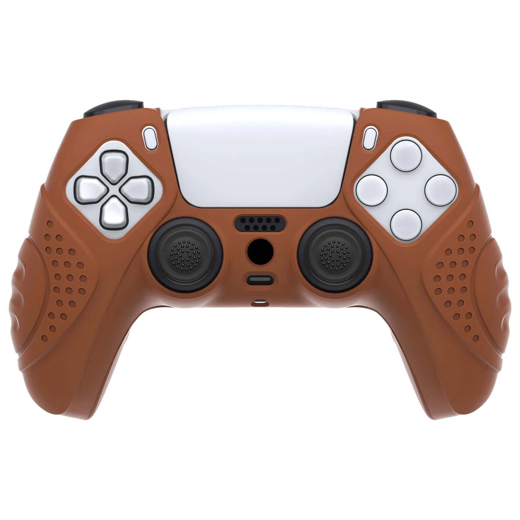 PlayVital Guardian Edition Signal Brown Ergonomic Soft Anti-slip Controller Silicone Case Cover, Rubber Protector Skins with Black Joystick Caps for PS5 Controller - YHPF025