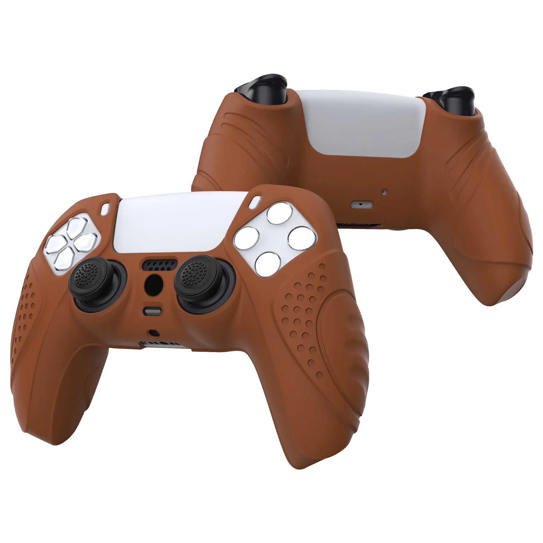 PlayVital Guardian Edition Signal Brown Ergonomic Soft Anti-slip Controller Silicone Case Cover, Rubber Protector Skins with Black Joystick Caps for PS5 Controller - YHPF025