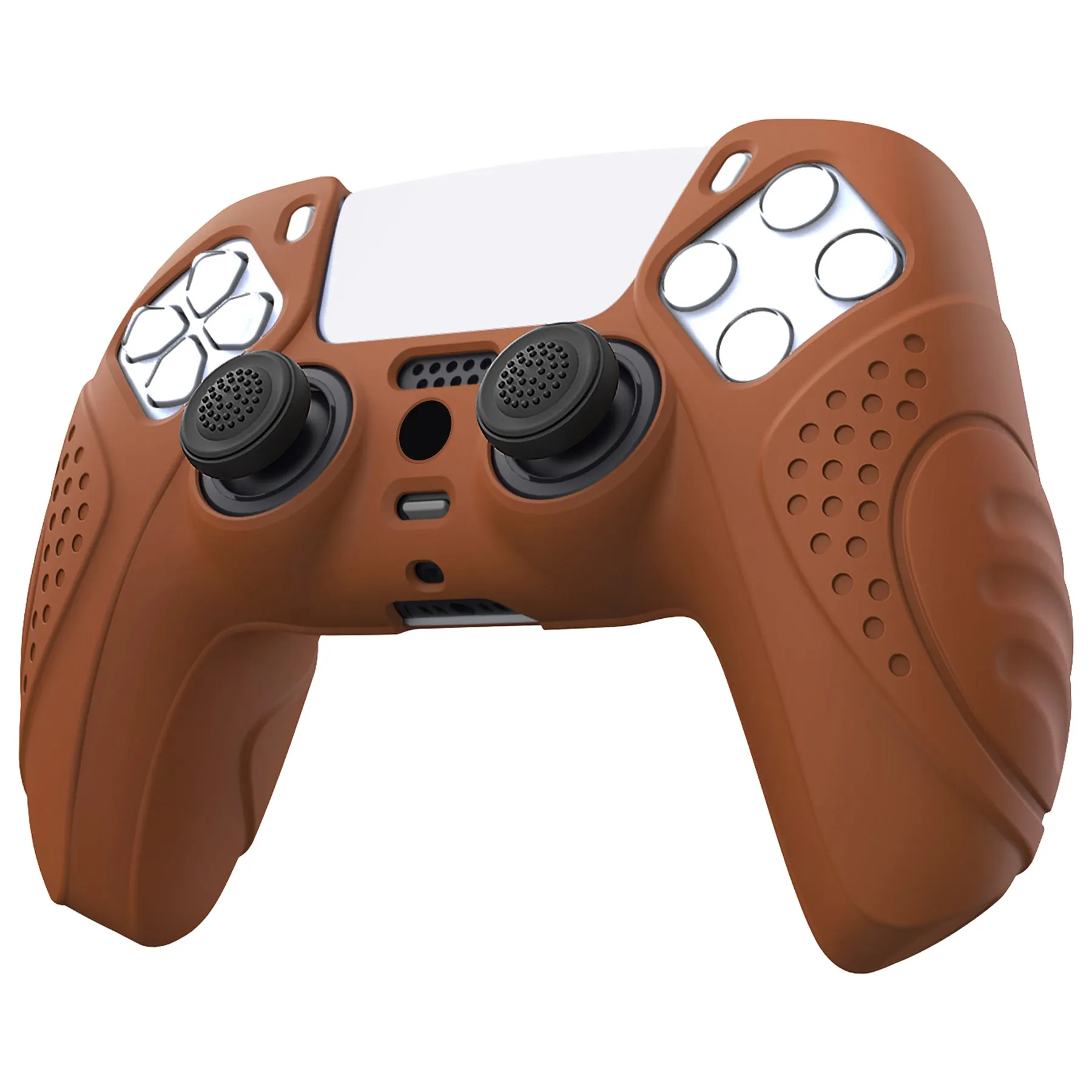 PlayVital Guardian Edition Signal Brown Ergonomic Soft Anti-slip Controller Silicone Case Cover, Rubber Protector Skins with Black Joystick Caps for PS5 Controller - YHPF025