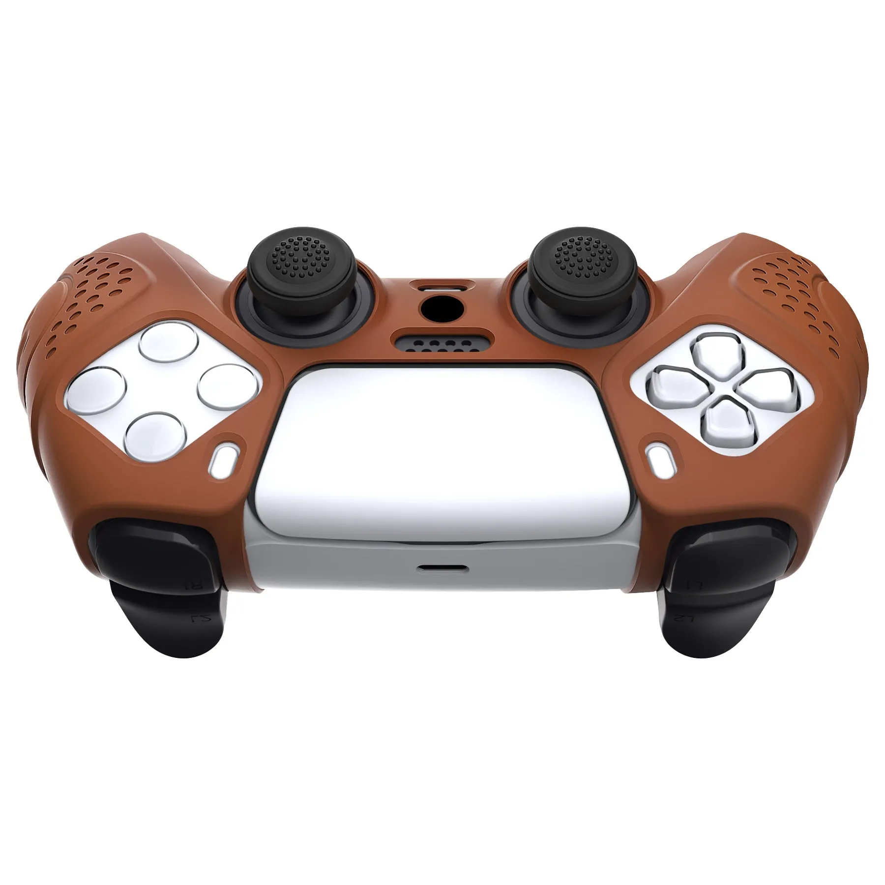 PlayVital Guardian Edition Signal Brown Ergonomic Soft Anti-slip Controller Silicone Case Cover, Rubber Protector Skins with Black Joystick Caps for PS5 Controller - YHPF025