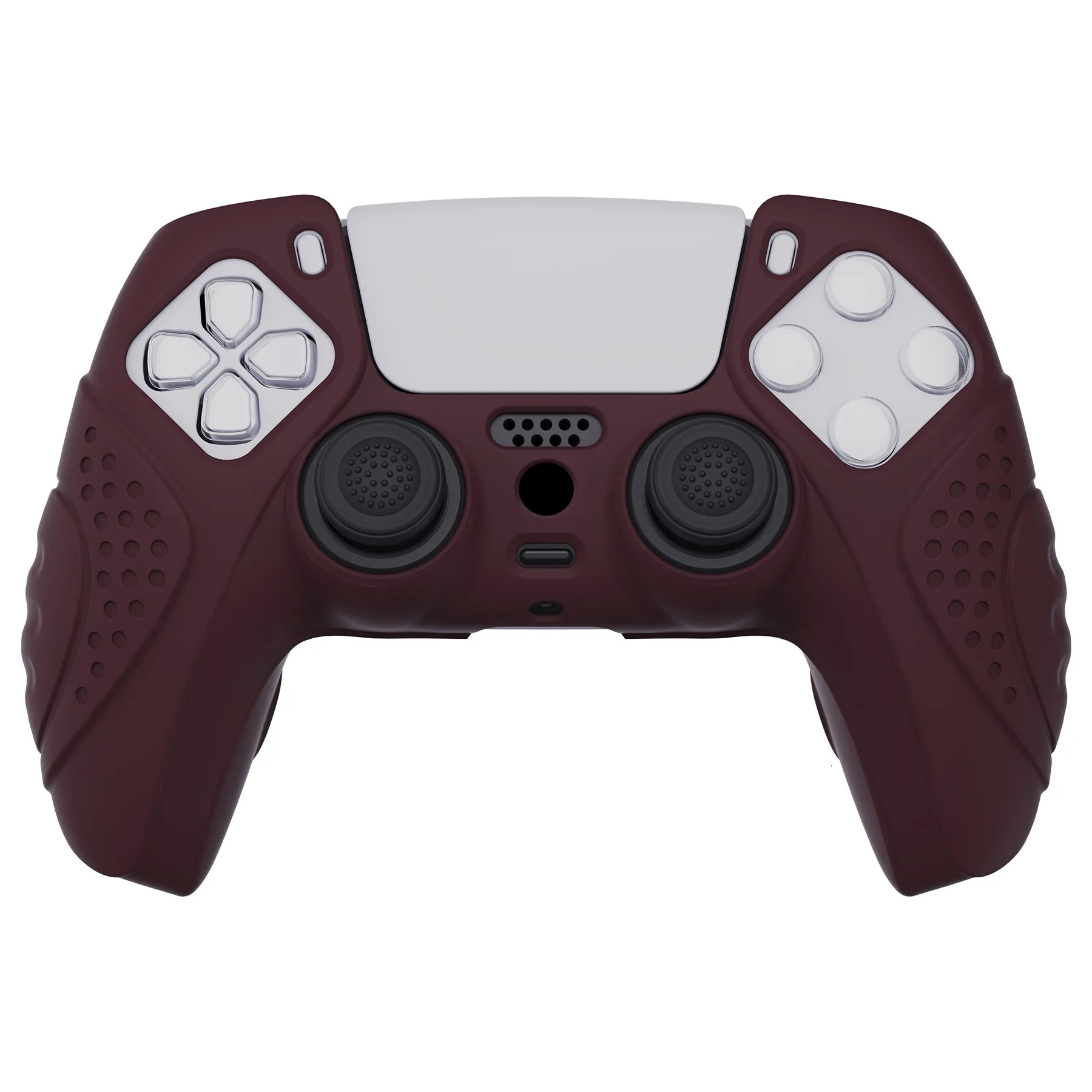 PlayVital Guardian Edition Wine Red Ergonomic Soft Anti-slip Controller Silicone Case Cover, Rubber Protector Skins with Black Joystick Caps for PS5 Controller - YHPF011