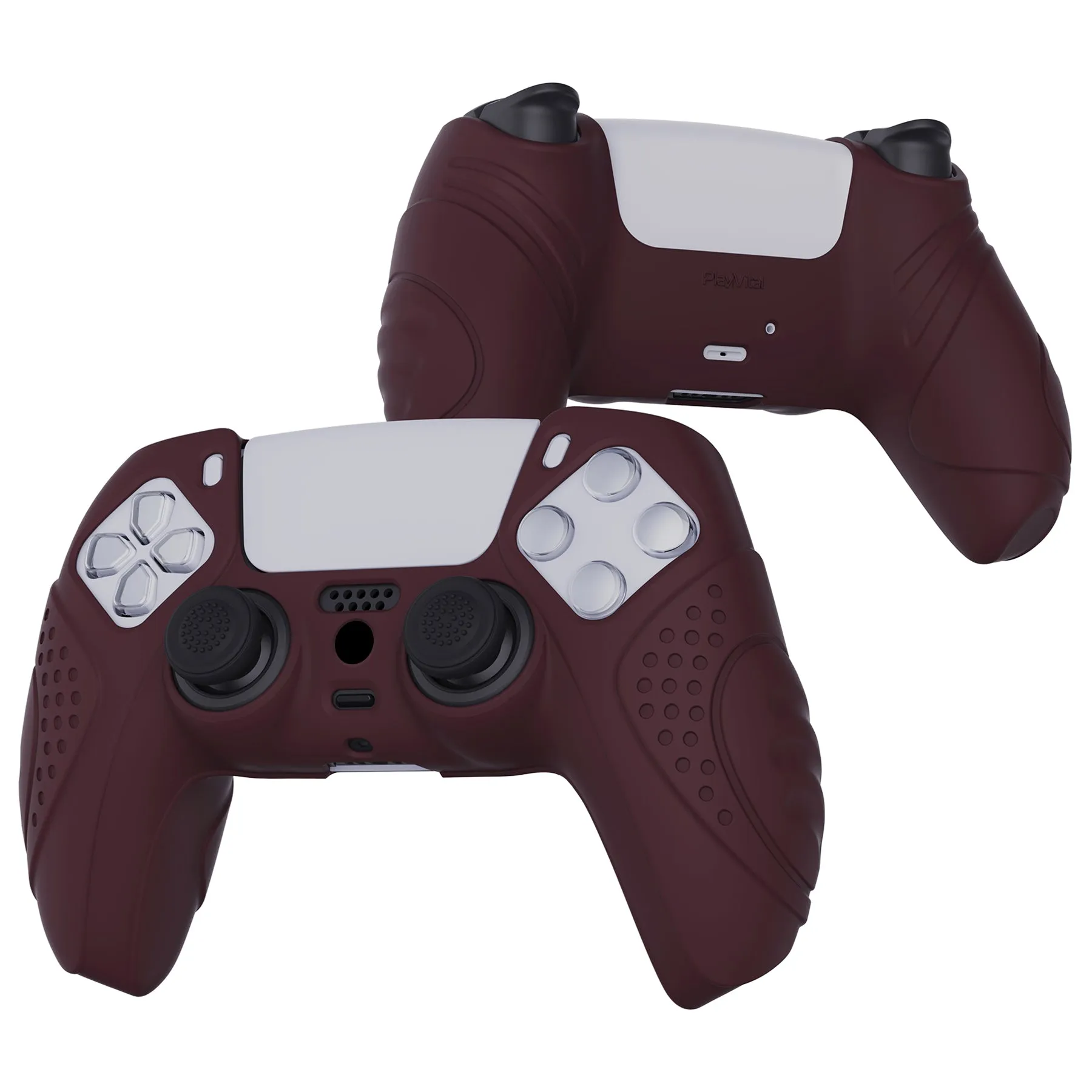 PlayVital Guardian Edition Wine Red Ergonomic Soft Anti-slip Controller Silicone Case Cover, Rubber Protector Skins with Black Joystick Caps for PS5 Controller - YHPF011