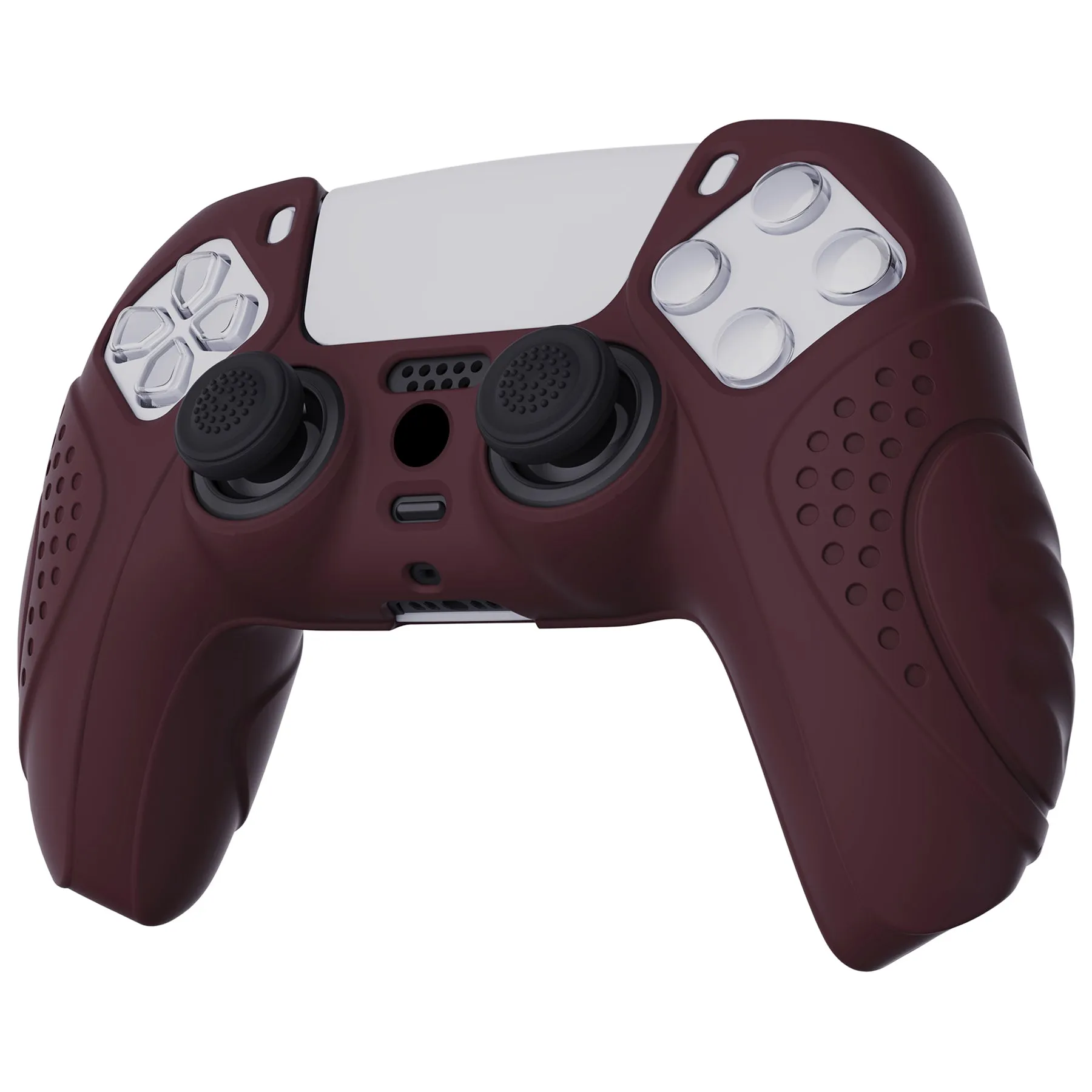 PlayVital Guardian Edition Wine Red Ergonomic Soft Anti-slip Controller Silicone Case Cover, Rubber Protector Skins with Black Joystick Caps for PS5 Controller - YHPF011