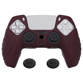 PlayVital Guardian Edition Wine Red Ergonomic Soft Anti-slip Controller Silicone Case Cover, Rubber Protector Skins with Black Joystick Caps for PS5 Controller - YHPF011