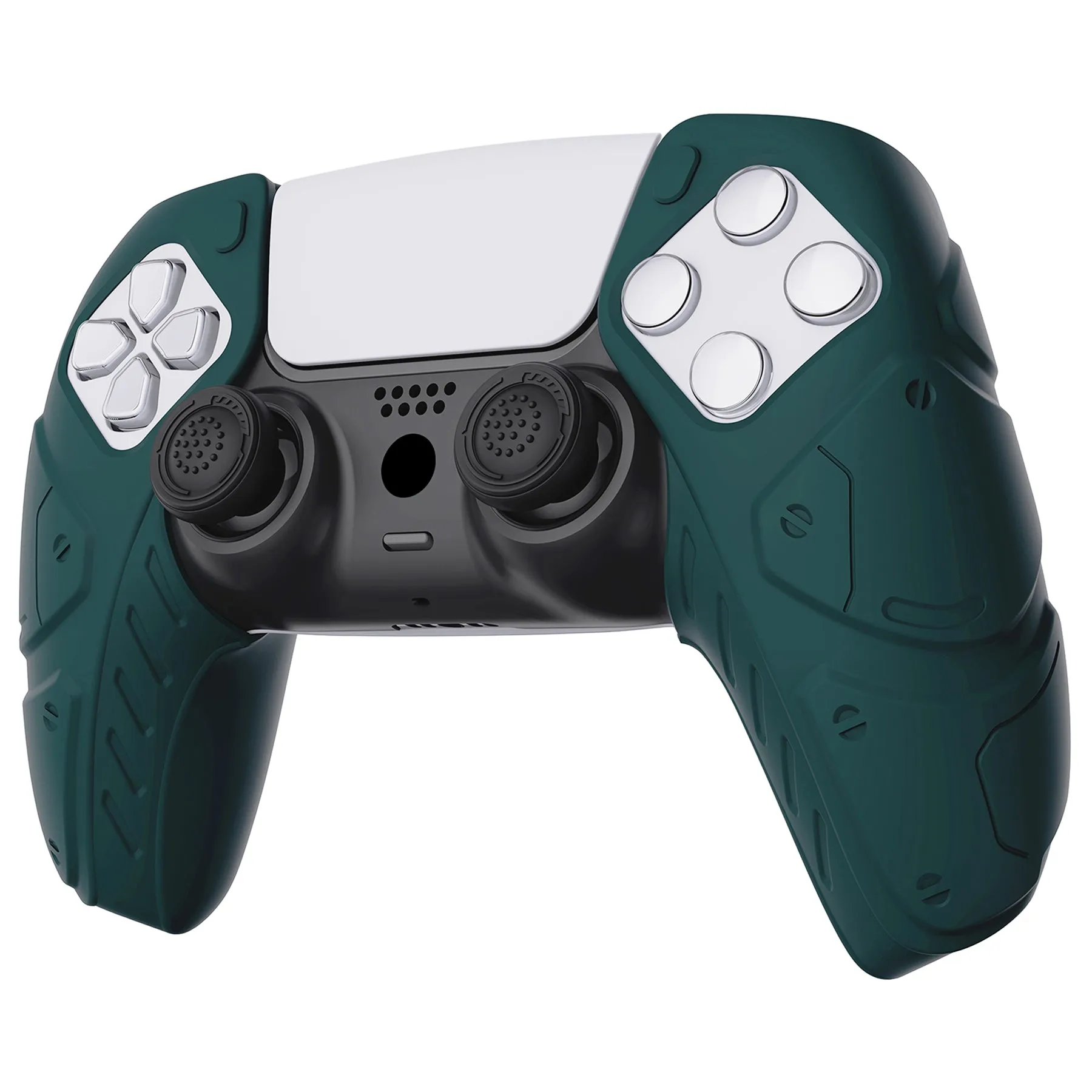 PlayVital Mecha Edition Racing Green Ergonomic Soft Controller Silicone Case Grips for PS5 Controller, Rubber Protector Skins with Thumbstick Caps for PS5 Controller – Compatible with Charging Station - JGPF004