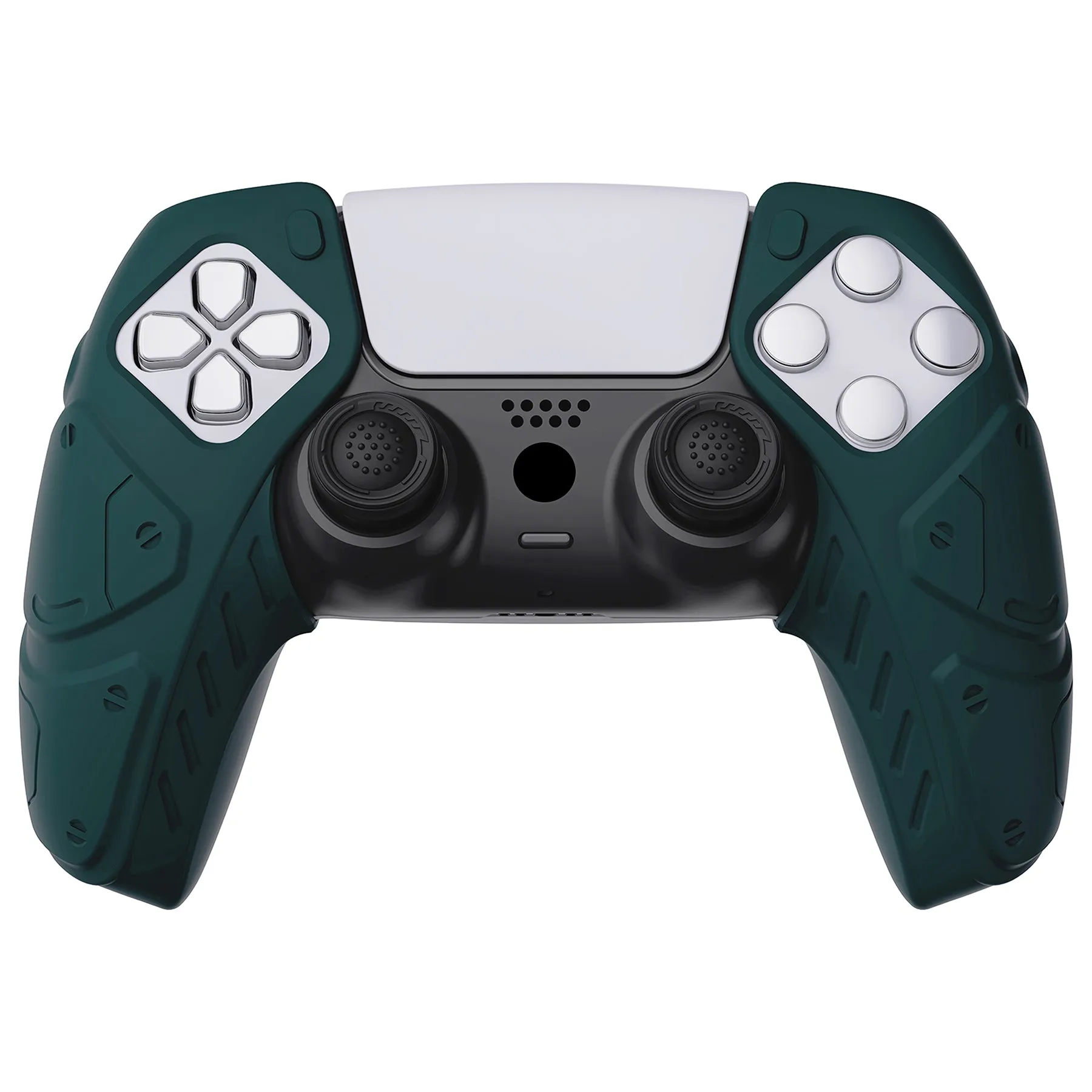 PlayVital Mecha Edition Racing Green Ergonomic Soft Controller Silicone Case Grips for PS5 Controller, Rubber Protector Skins with Thumbstick Caps for PS5 Controller – Compatible with Charging Station - JGPF004