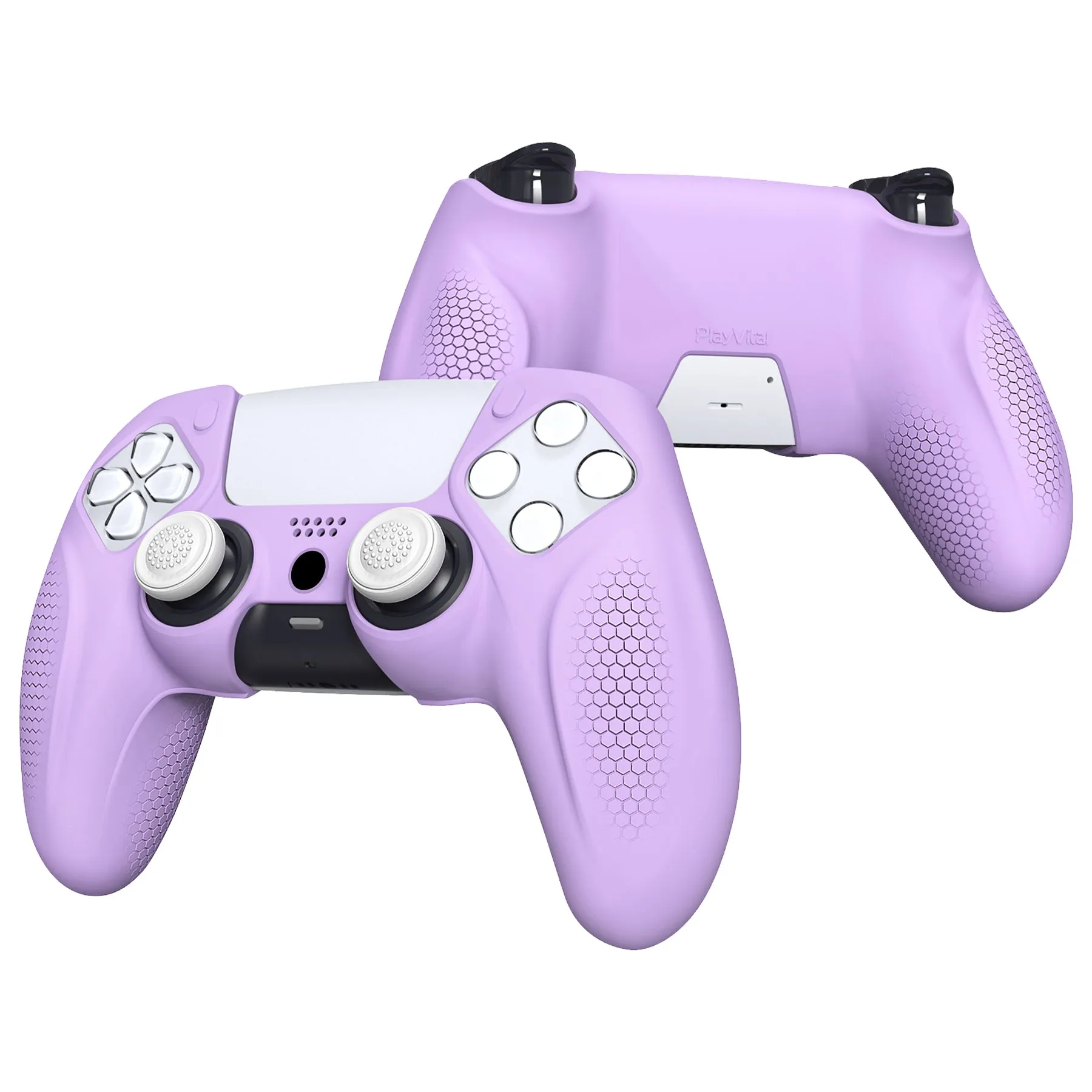 PlayVital Ninja Edition Anti-Slip Silicone Cover Skin for ps5 Wireless Controller, Ergonomic Protector Soft Rubber Case for ps5 Controller Fits with Charging Station with Thumb Grip Caps - Mauve Purple - MQRPFP004