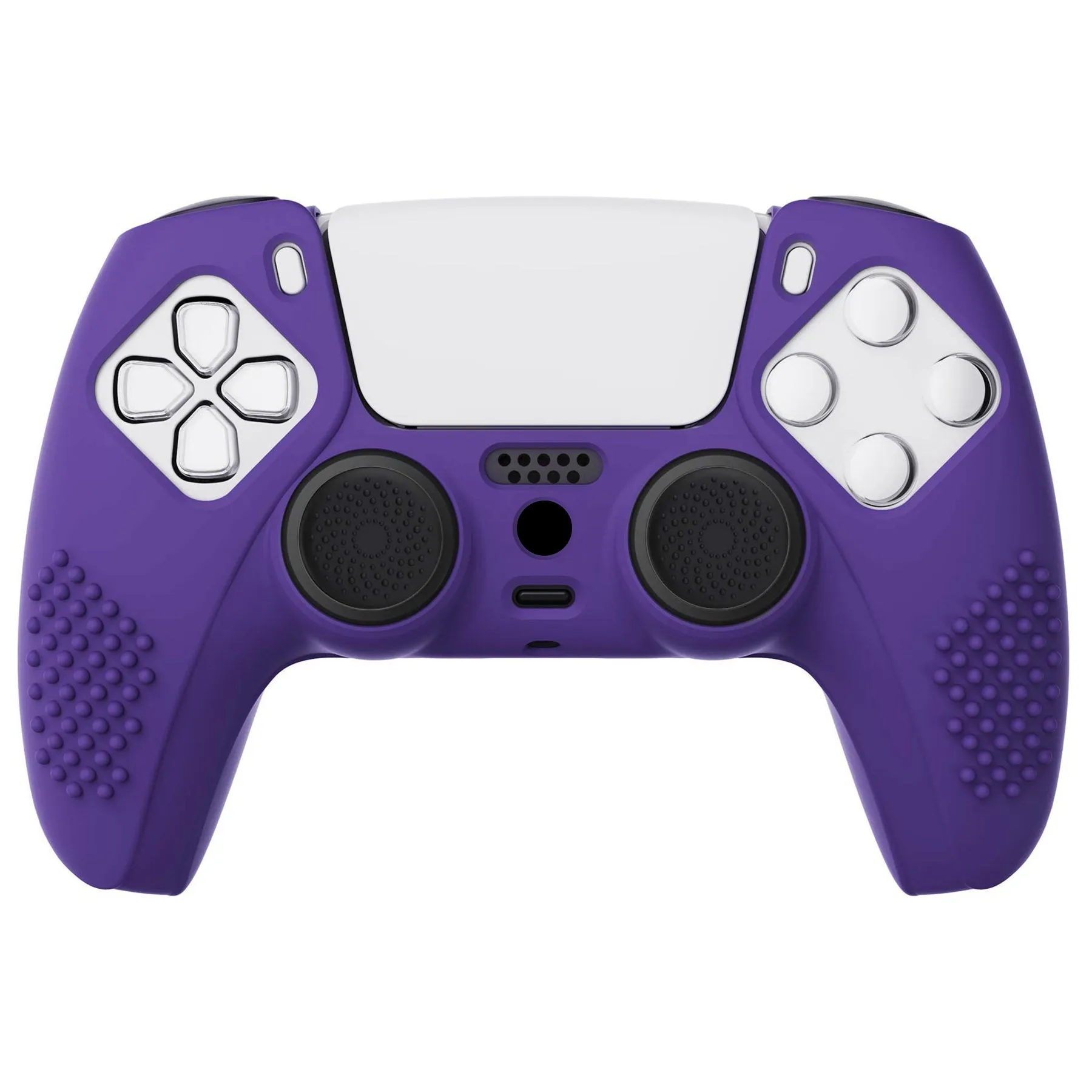 PlayVital Purple 3D Studded Edition Anti-slip Silicone Cover Skin for 5 Controller, Soft Rubber Case Protector for PS5 Wireless Controller with 6 Black Thumb Grip Caps - TDPF007