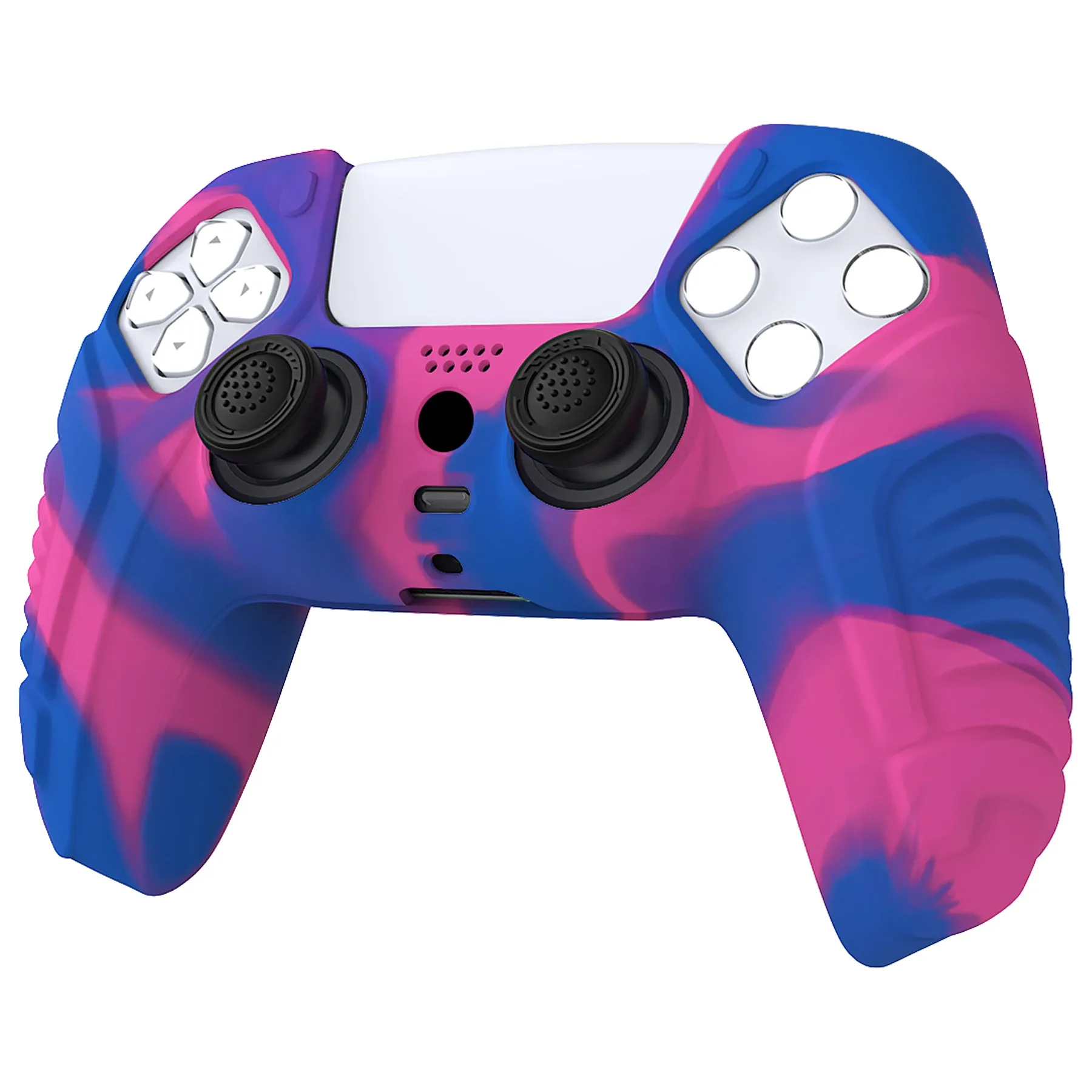 PlayVital Raging Warrior Edition Pink & Purple & Blue Controller Protective Case Cover for PS5, Anti-slip Rubber Protector for PS5 Wireless Controller, Soft Silicone Skin for PS5 Controller with Thumbstick Cap - KZPF007