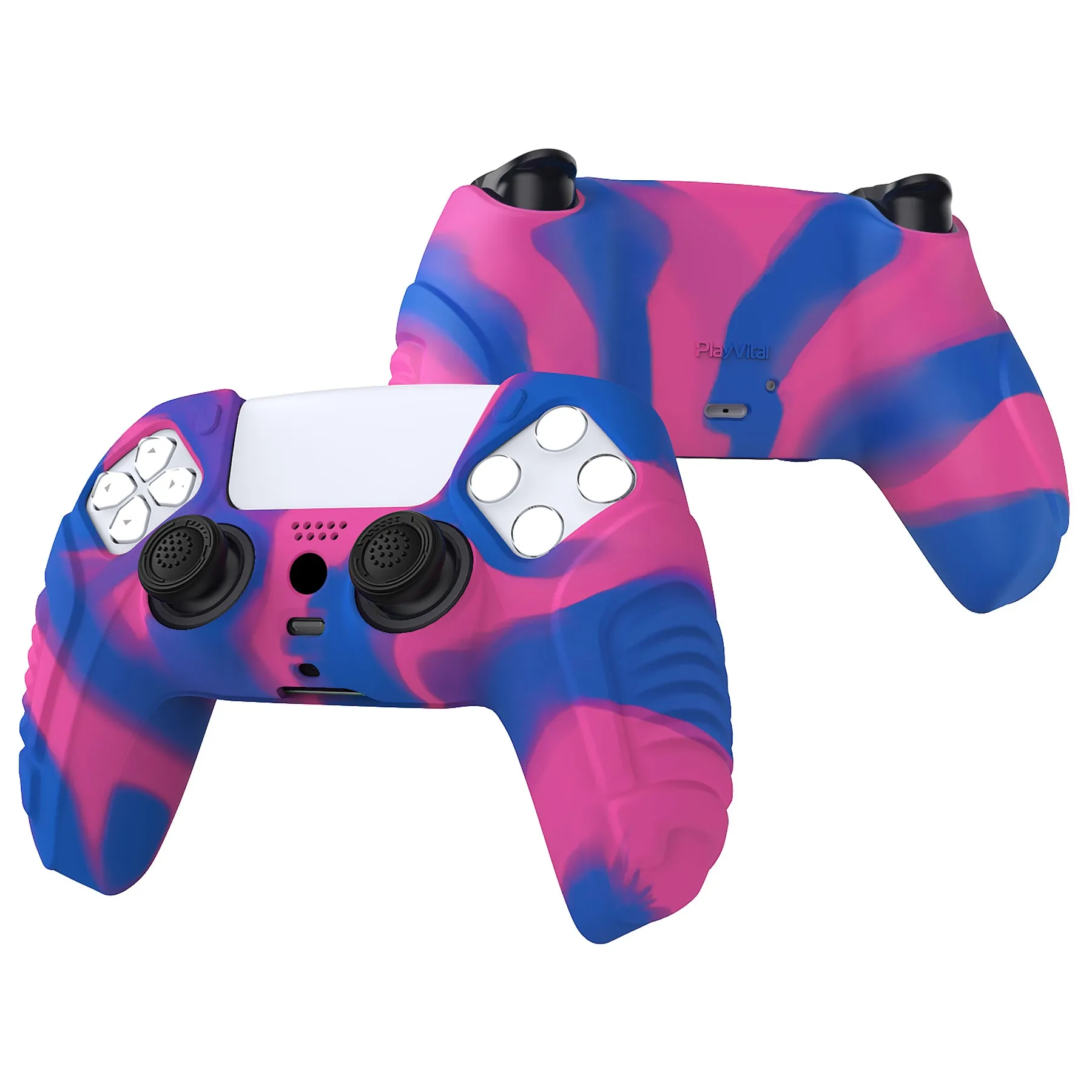 PlayVital Raging Warrior Edition Pink & Purple & Blue Controller Protective Case Cover for PS5, Anti-slip Rubber Protector for PS5 Wireless Controller, Soft Silicone Skin for PS5 Controller with Thumbstick Cap - KZPF007