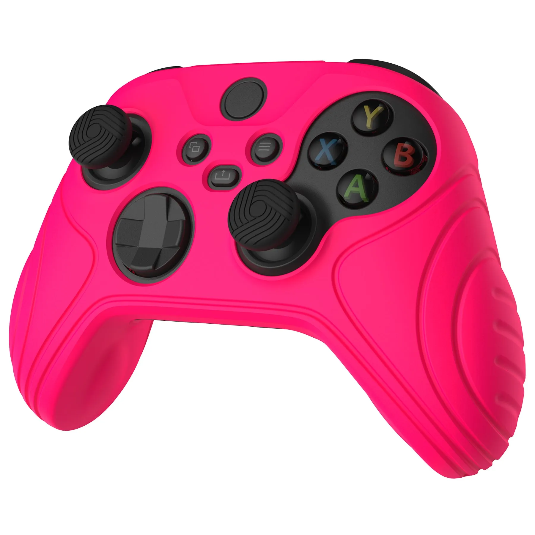 PlayVital Samurai Edition Bright Pink Anti-slip Controller Grip Silicone Skin, Ergonomic Soft Rubber Protective Case Cover for Xbox Series S/X Controller with Black Thumb Stick Caps - WAX3019