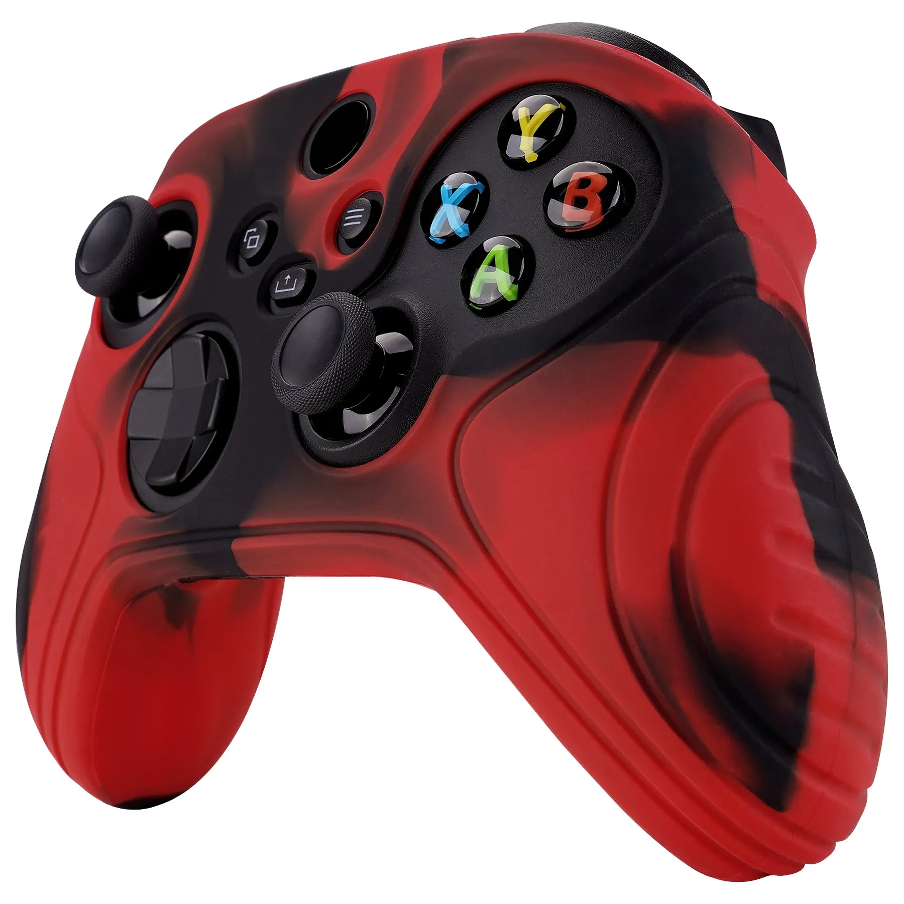 PlayVital Samurai Edition Red & Black Anti-slip Controller Grip Silicone Skin, Ergonomic Soft Rubber Protective Case Cover for Xbox Series S/X Controller with Black Thumb Stick Caps - WAX3016