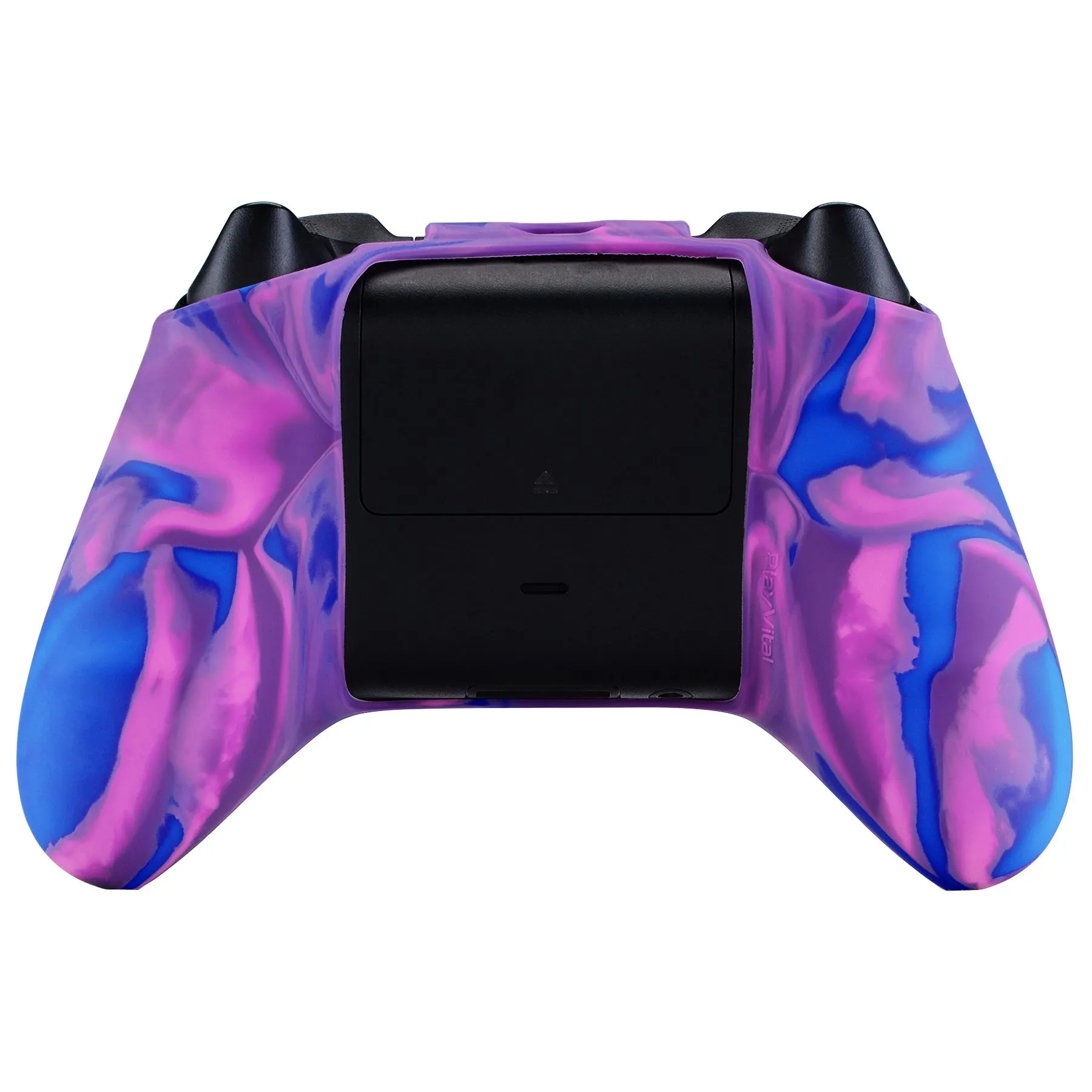 PlayVital Tri-Color Pink & Purple & Blue Camouflage Anti-Slip Silicone Cover Skin for Xbox Series X Controller, Soft Rubber Case Protector for Xbox Series S Controller with Black Thumb Grip Caps - BLX3015