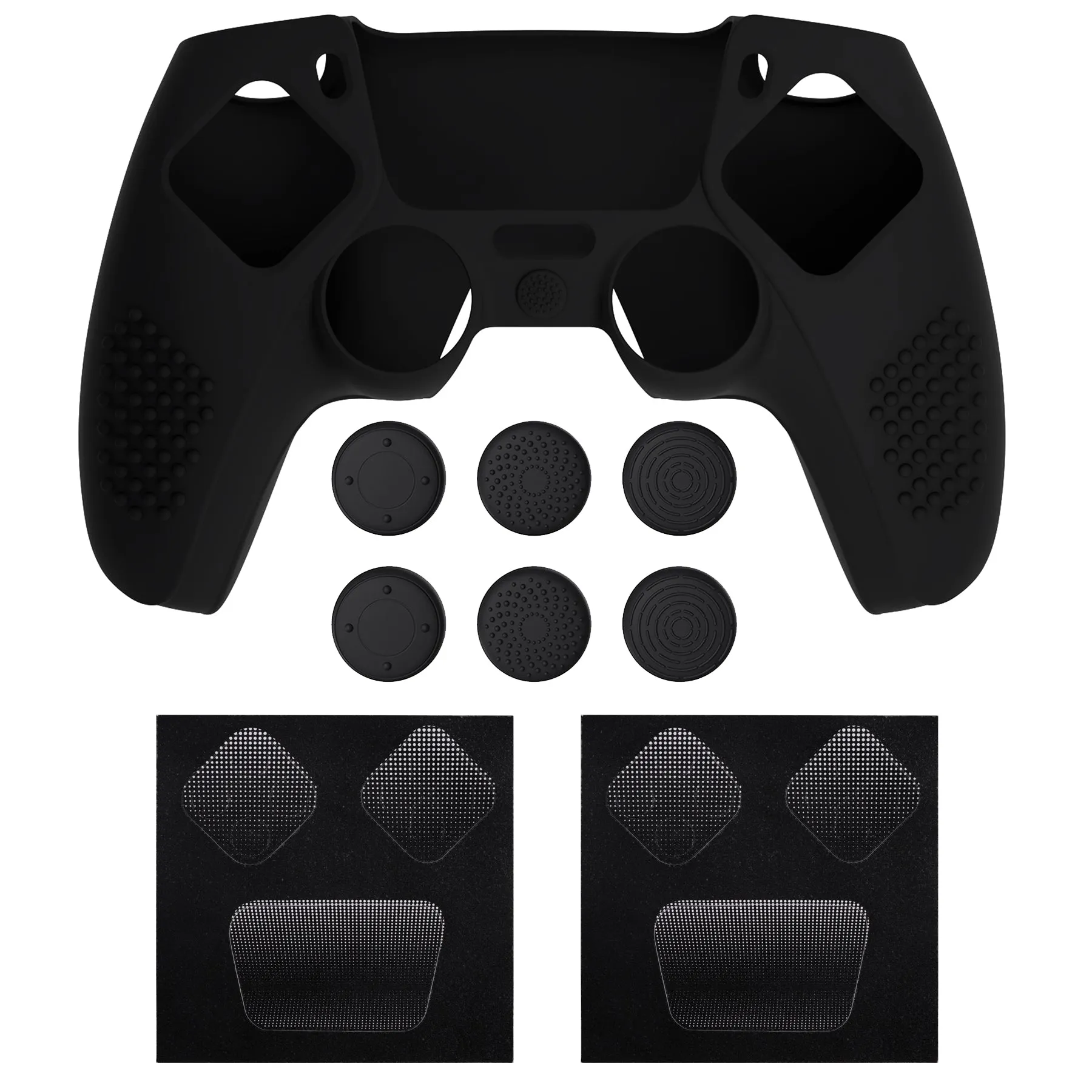 PlayVital Upgraded 3D Studded Edition Black Silicone Cover Skin for PS5 Controller with 6 Thumb Grips & 2 Stickers, Anti-Slip Shockproof Controller Grip Case - Compatible with Charging Dock - TVAPFP001