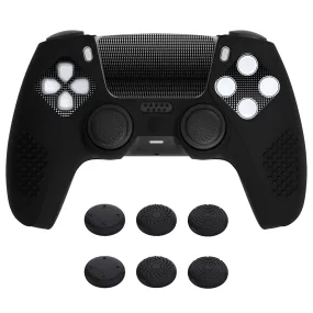 PlayVital Upgraded 3D Studded Edition Black Silicone Cover Skin for PS5 Controller with 6 Thumb Grips & 2 Stickers, Anti-Slip Shockproof Controller Grip Case - Compatible with Charging Dock - TVAPFP001