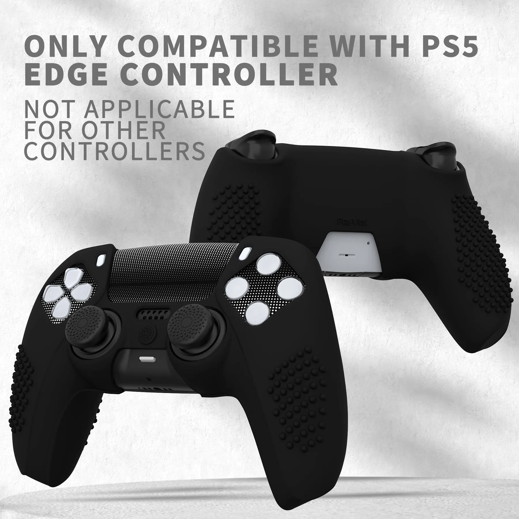 PlayVital Upgraded 3D Studded Edition Black Silicone Cover Skin for PS5 Controller with 6 Thumb Grips & 2 Stickers, Anti-Slip Shockproof Controller Grip Case - Compatible with Charging Dock - TVAPFP001