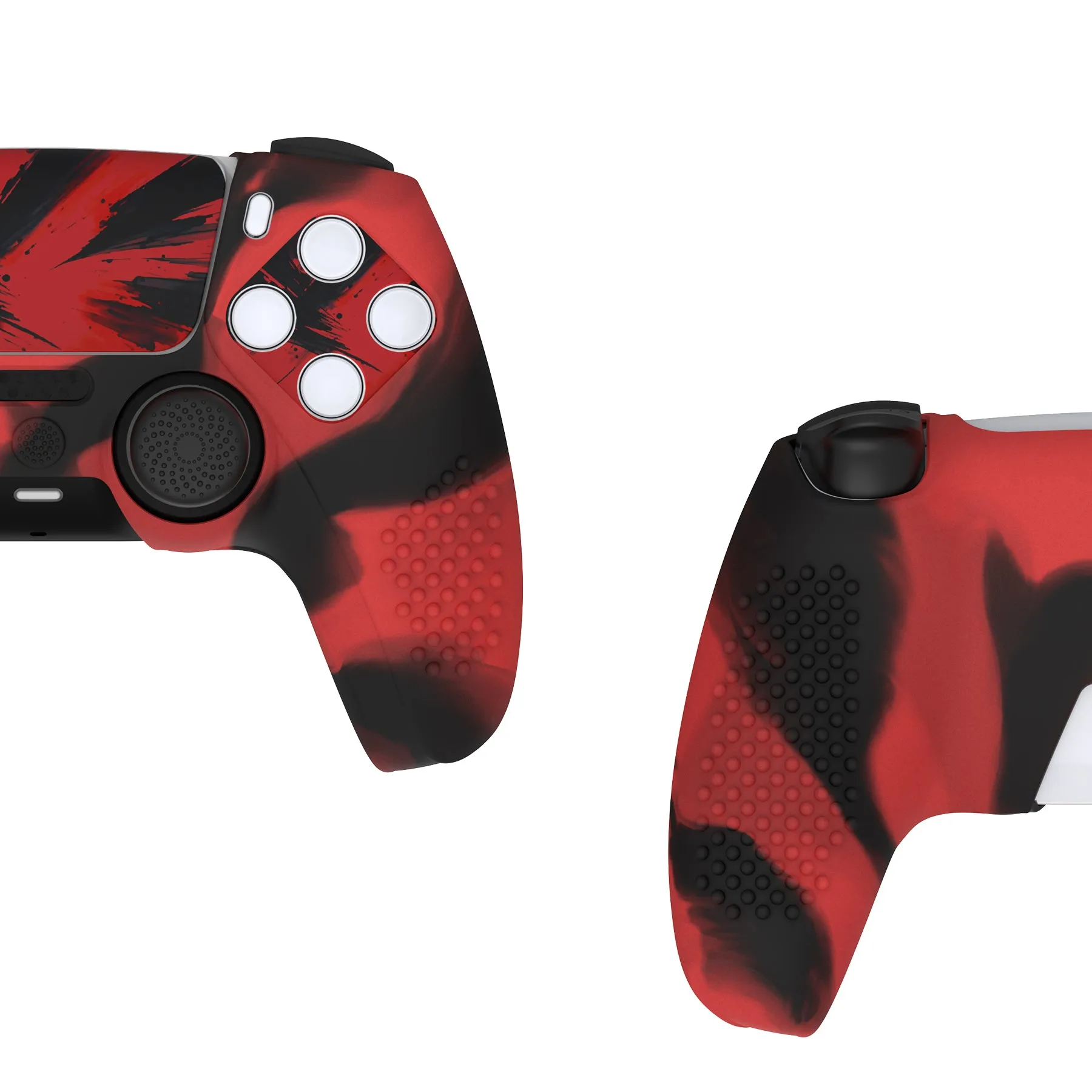 PlayVital Upgraded 3D Studded Edition Red & Black Silicone Cover Skin for PS5 Controller with 6 Thumb Grips & 2 Stickers, Anti-Slip Shockproof Controller Grip Case - Compatible with Charging Dock - TVAPFP005