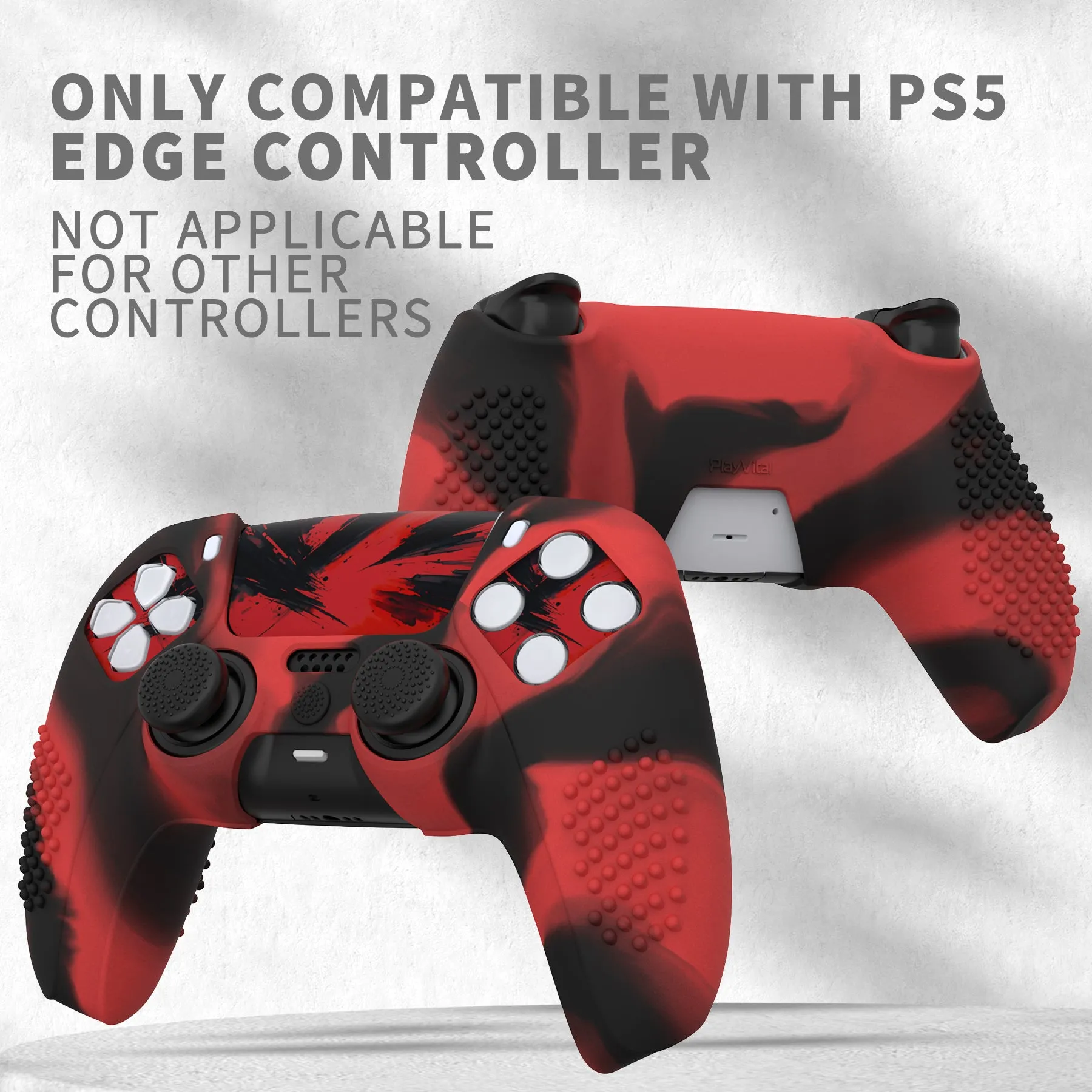 PlayVital Upgraded 3D Studded Edition Red & Black Silicone Cover Skin for PS5 Controller with 6 Thumb Grips & 2 Stickers, Anti-Slip Shockproof Controller Grip Case - Compatible with Charging Dock - TVAPFP005