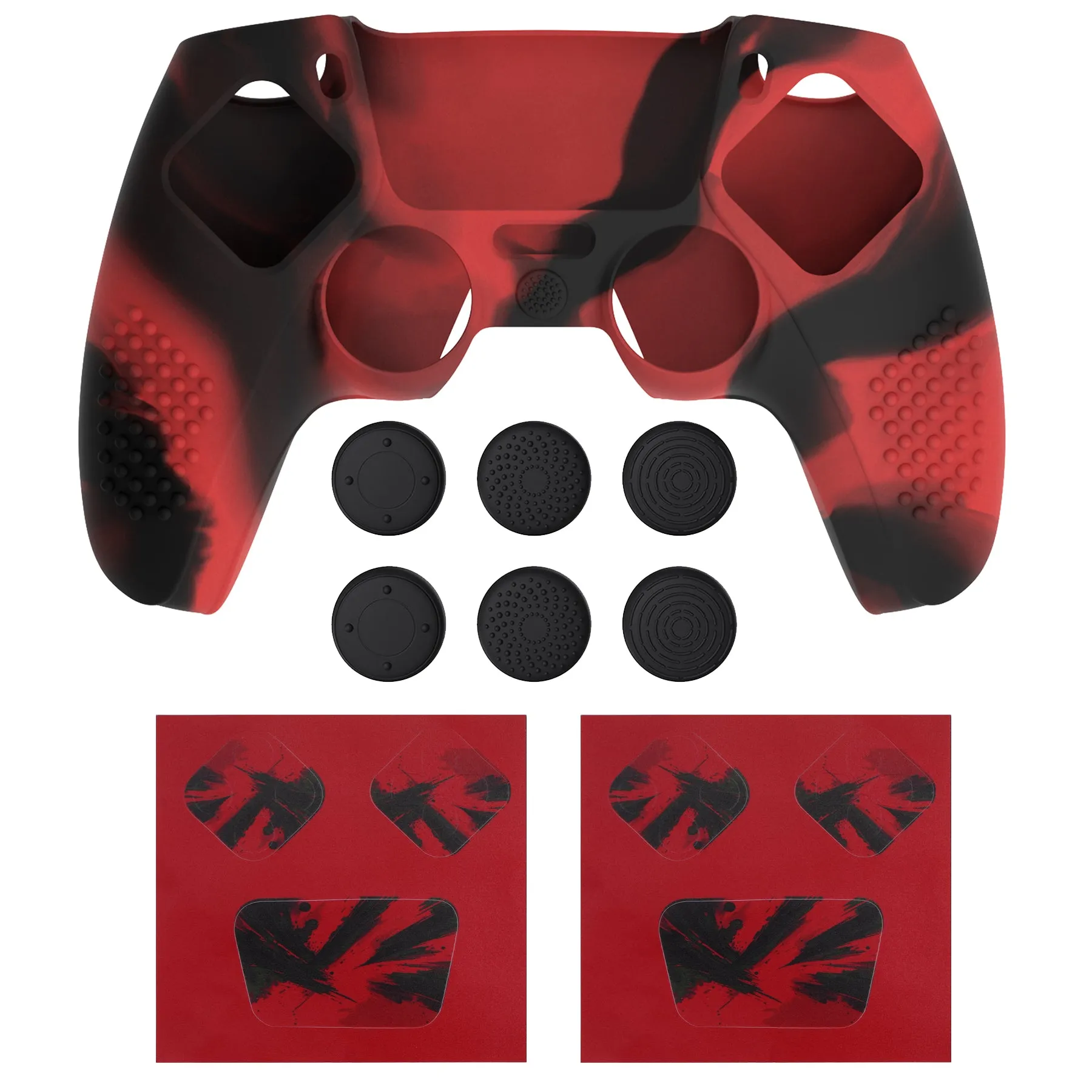 PlayVital Upgraded 3D Studded Edition Red & Black Silicone Cover Skin for PS5 Controller with 6 Thumb Grips & 2 Stickers, Anti-Slip Shockproof Controller Grip Case - Compatible with Charging Dock - TVAPFP005