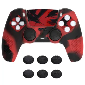 PlayVital Upgraded 3D Studded Edition Red & Black Silicone Cover Skin for PS5 Controller with 6 Thumb Grips & 2 Stickers, Anti-Slip Shockproof Controller Grip Case - Compatible with Charging Dock - TVAPFP005