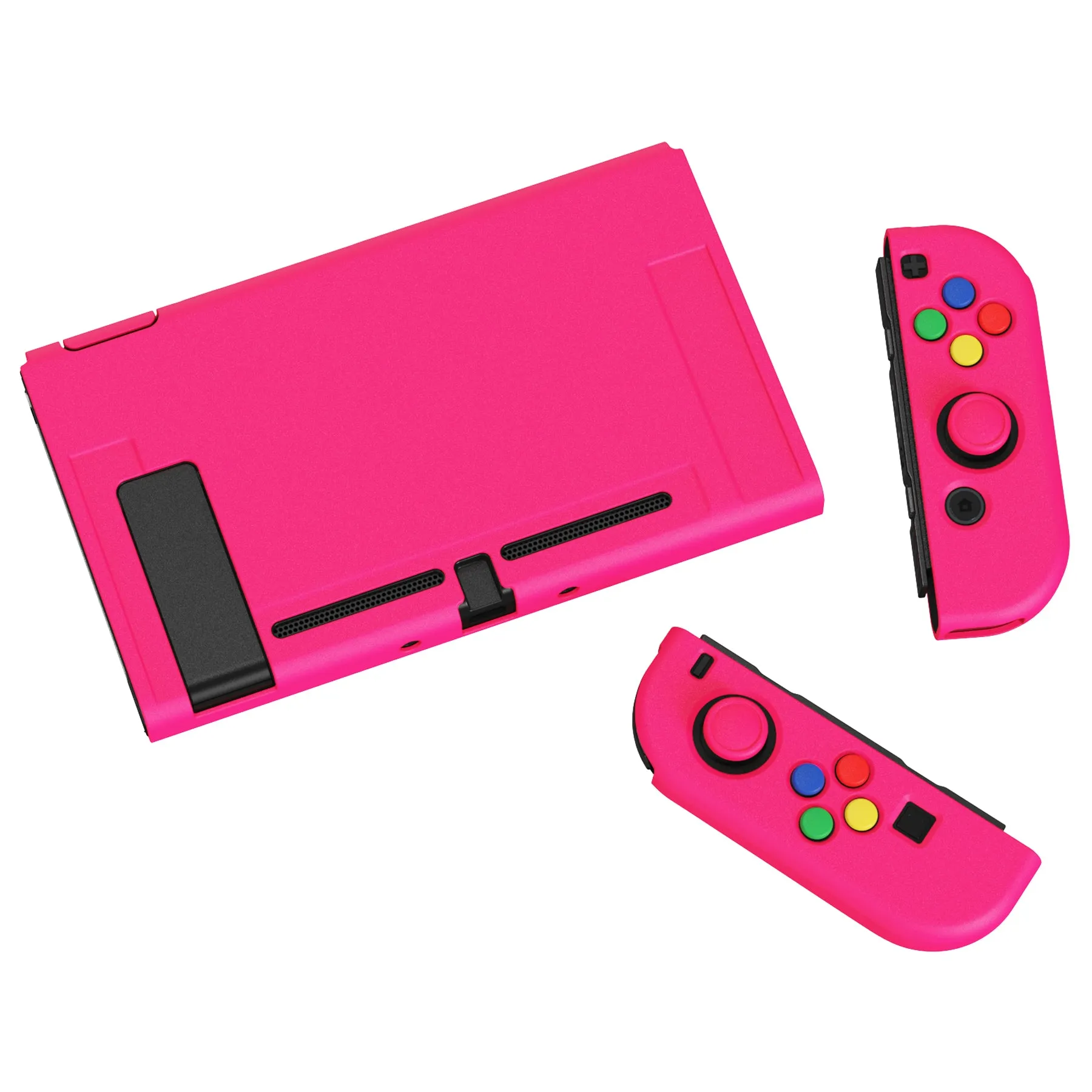 PlayVital ZealProtect Soft Protective Case for Nintendo Switch, Flexible Cover Protector for Nintendo Switch with Tempered Glass Screen Protector & Thumb Grip Caps & ABXY Direction Button Caps - Bright Pink - RNSYM5013