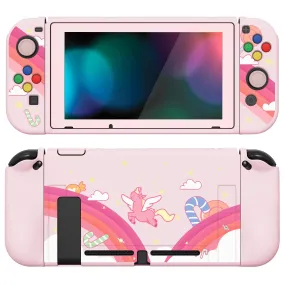 PlayVital ZealProtect Soft Protective Case for Nintendo Switch, Flexible Cover Protector for Nintendo Switch with Tempered Glass Screen Protector & Thumb Grip Caps & ABXY Direction Button Caps - Candy Rainbow Unicorn - RNSYV6007