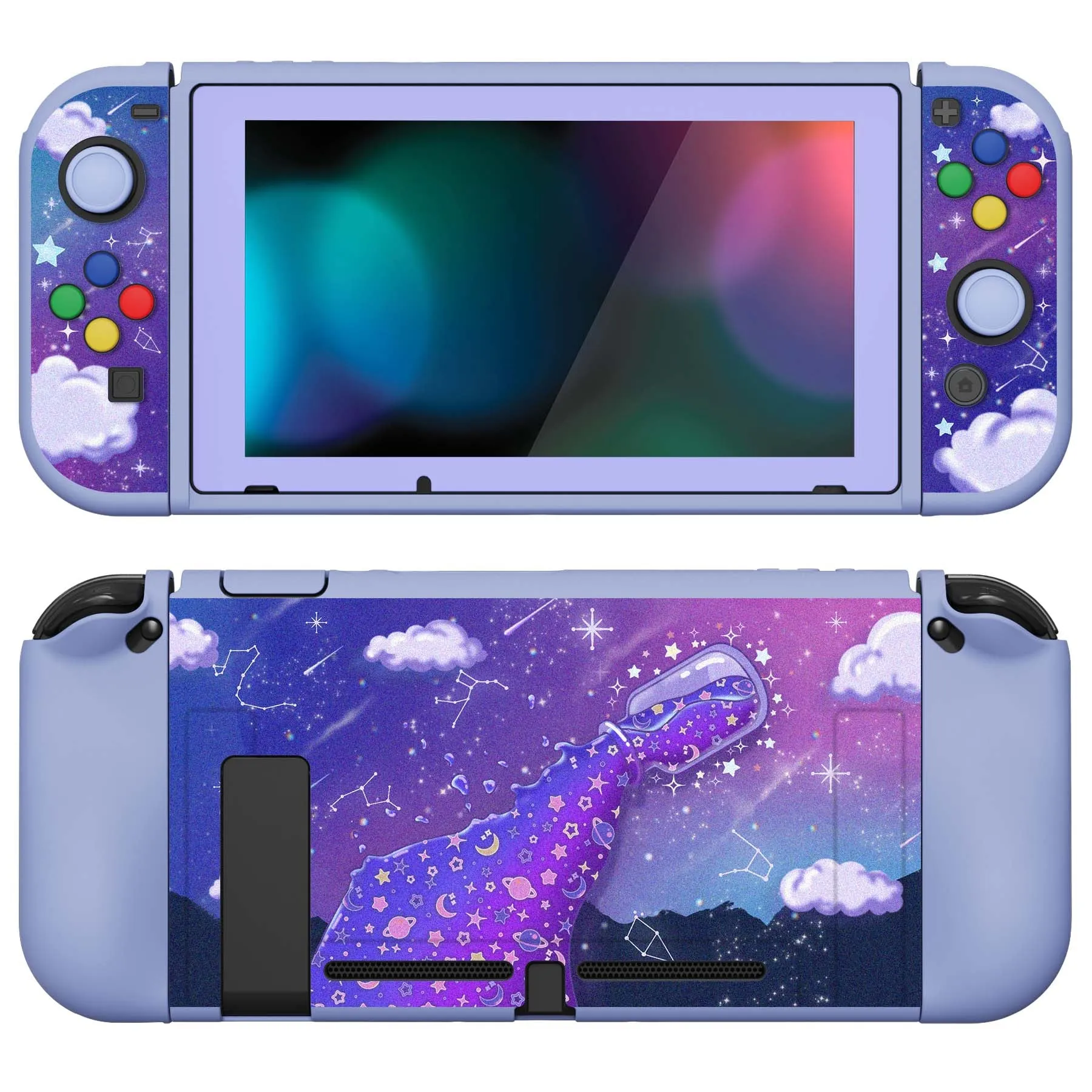 PlayVital ZealProtect Soft Protective Case for Nintendo Switch, Flexible Cover Protector for Nintendo Switch with Tempered Glass Screen Protector & Thumb Grip Caps & ABXY Direction Button Caps - Pouring Starry - RNSYV6012