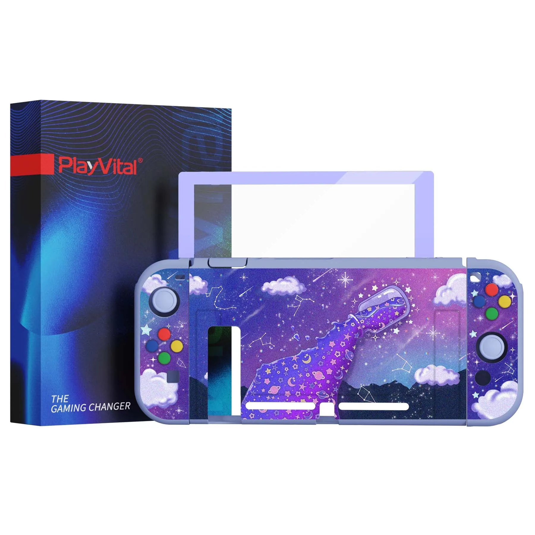 PlayVital ZealProtect Soft Protective Case for Nintendo Switch, Flexible Cover Protector for Nintendo Switch with Tempered Glass Screen Protector & Thumb Grip Caps & ABXY Direction Button Caps - Pouring Starry - RNSYV6012