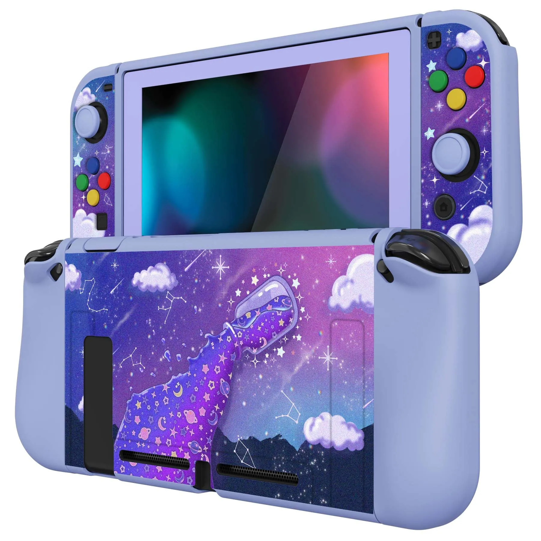 PlayVital ZealProtect Soft Protective Case for Nintendo Switch, Flexible Cover Protector for Nintendo Switch with Tempered Glass Screen Protector & Thumb Grip Caps & ABXY Direction Button Caps - Pouring Starry - RNSYV6012